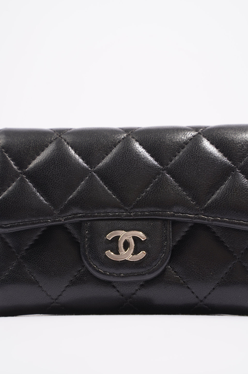 Chanel Womens Lambskin Card Holder Black