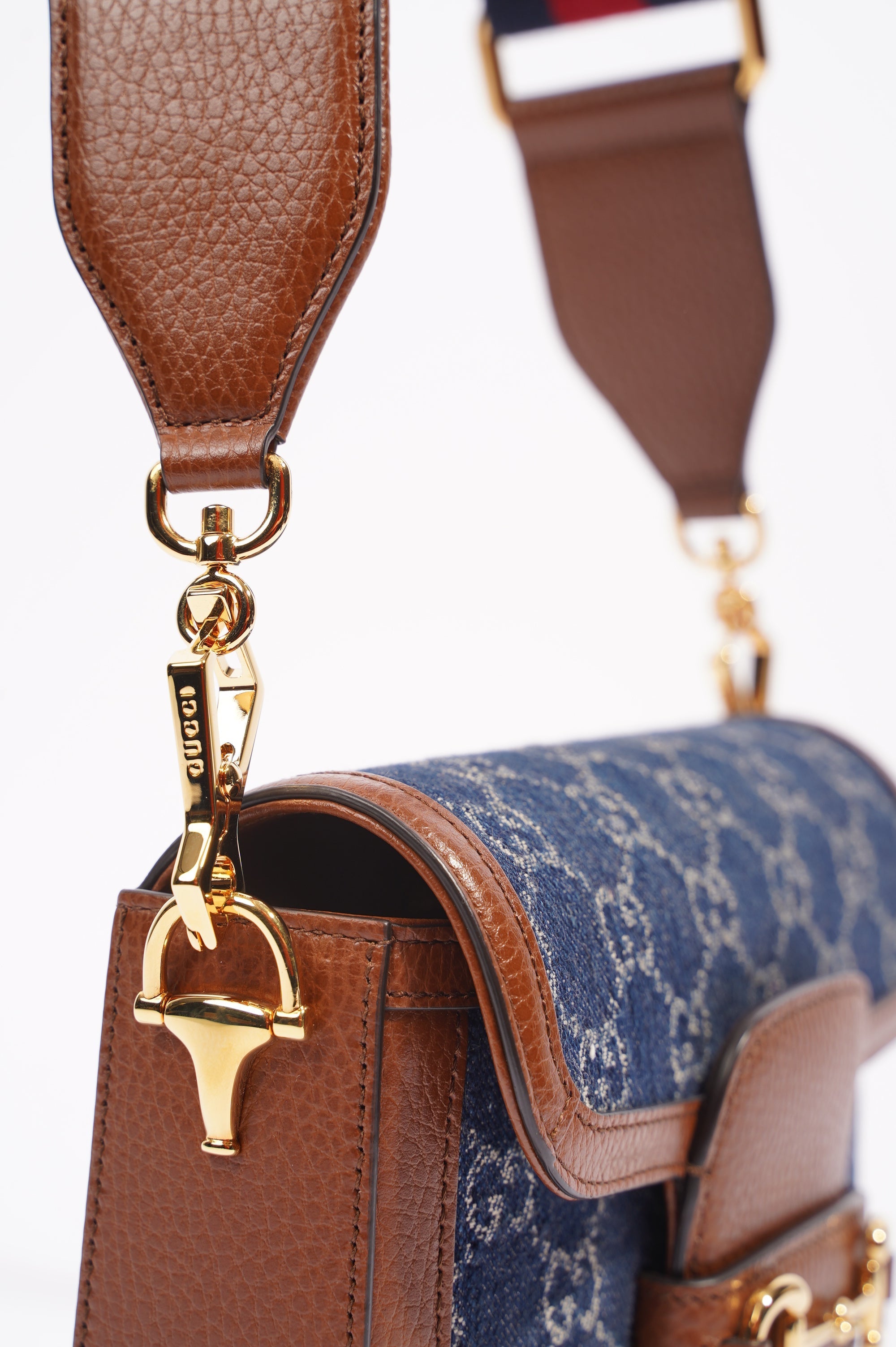 Gucci Womens Horsebit 1955 Mini Bag Demin / Brown