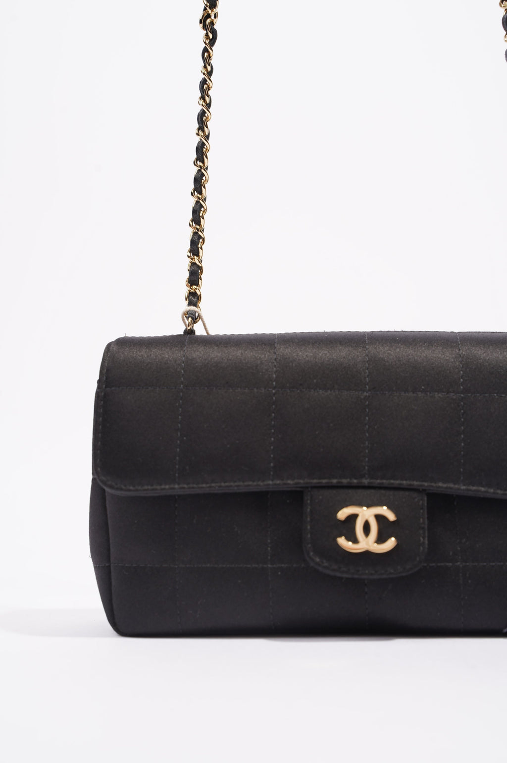 Chanel Womens Vintage Camellia Satin Classic Flap Black Mini