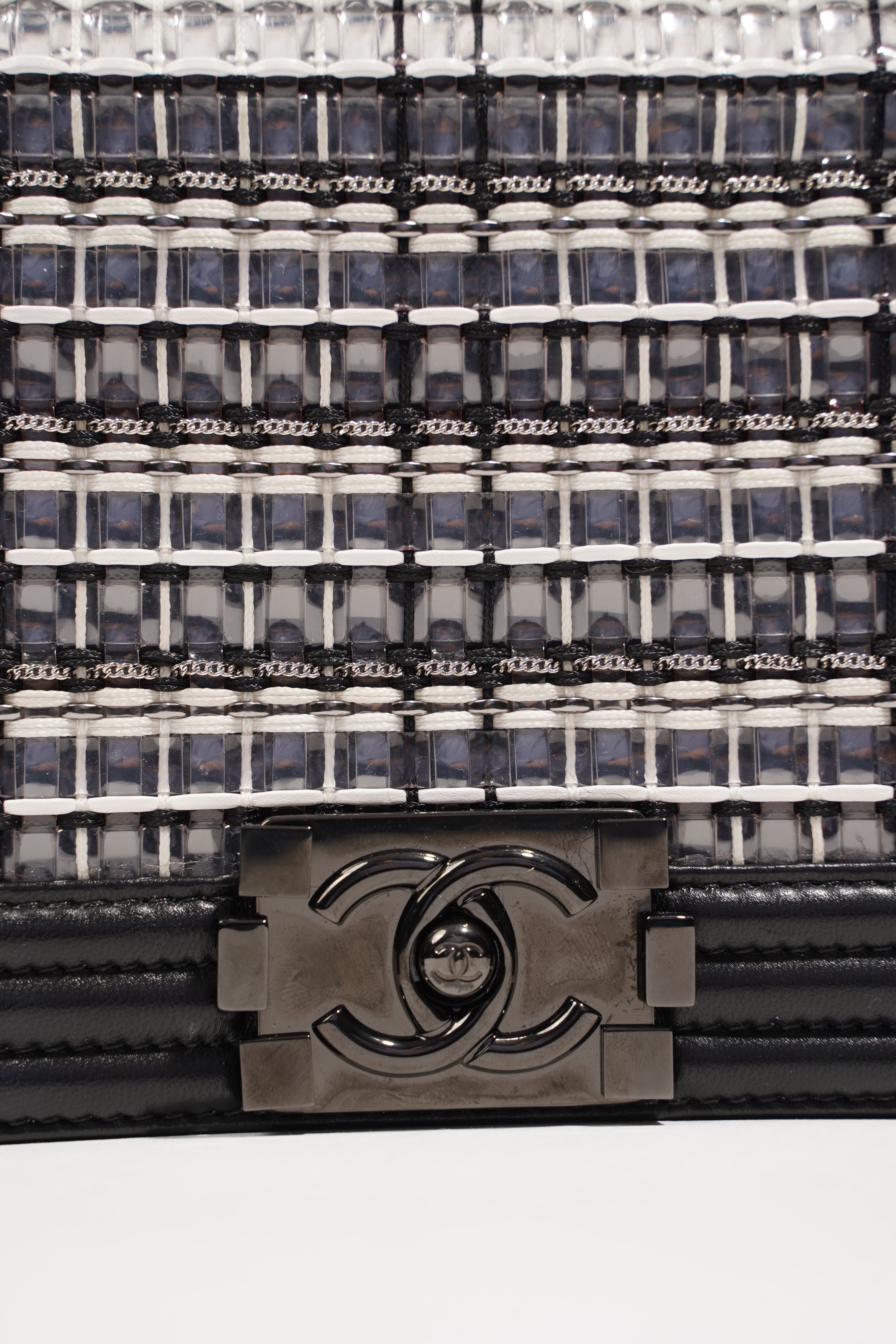 Chanel Womens Boy Bag Black Grey Medium