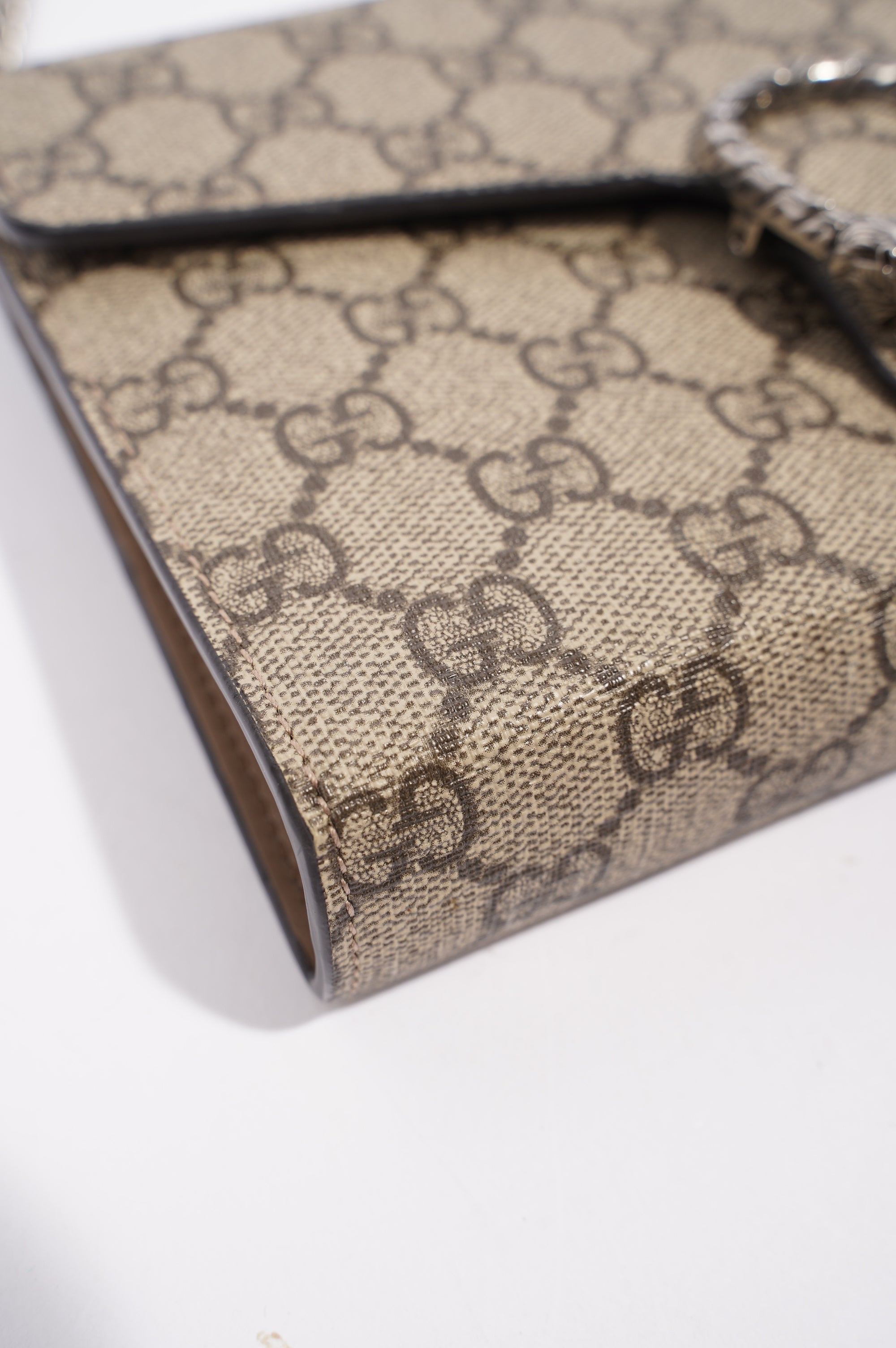 Gucci Womens Dionysus GG Chain Wallet Brown Canvas