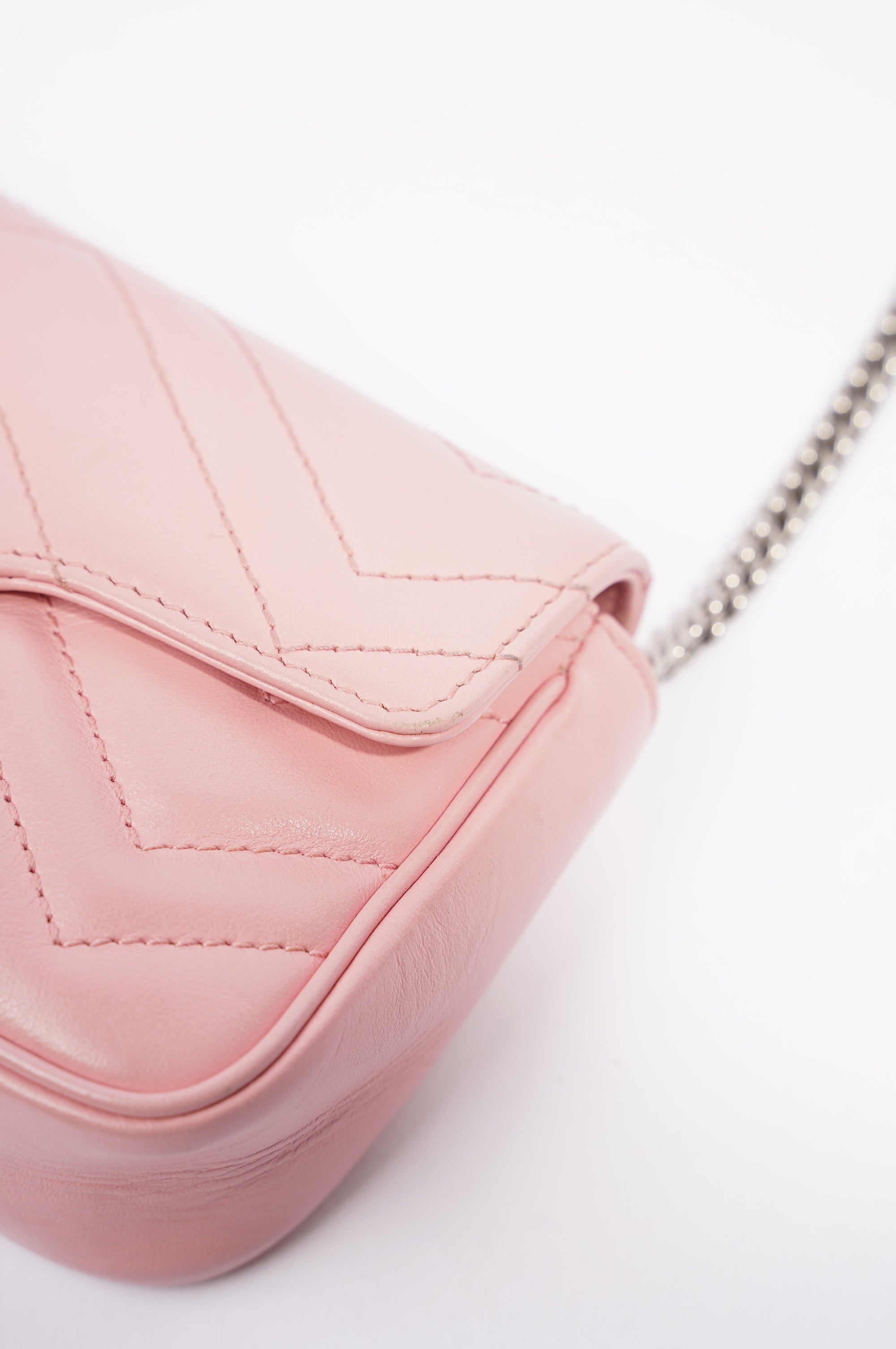 Gucci Womens Marmont Flap Pink / Silver Super Mini