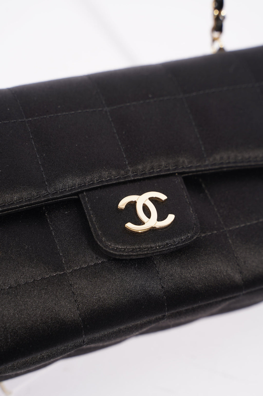 Chanel Womens Vintage Camellia Satin Classic Flap Black Mini