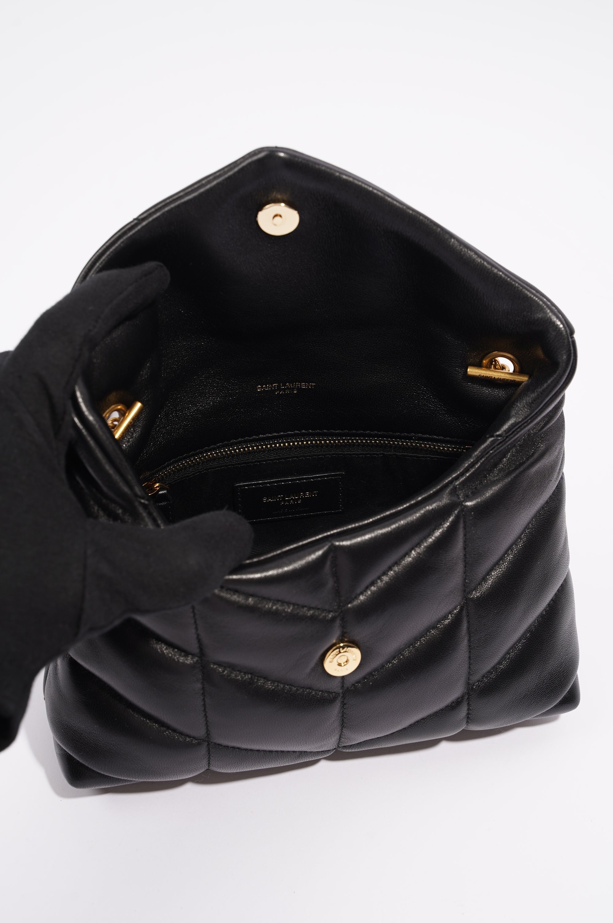 Saint Laurent Womens Loulou Toy Puffer Bag Black