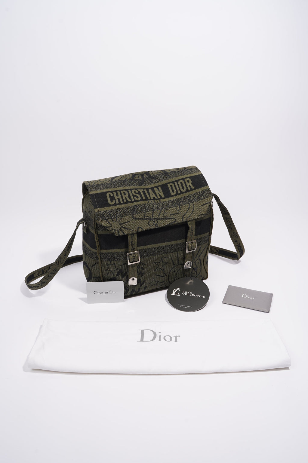 Christian Dior Womens Diorcamp Messenger Bag Green / Black Canvas