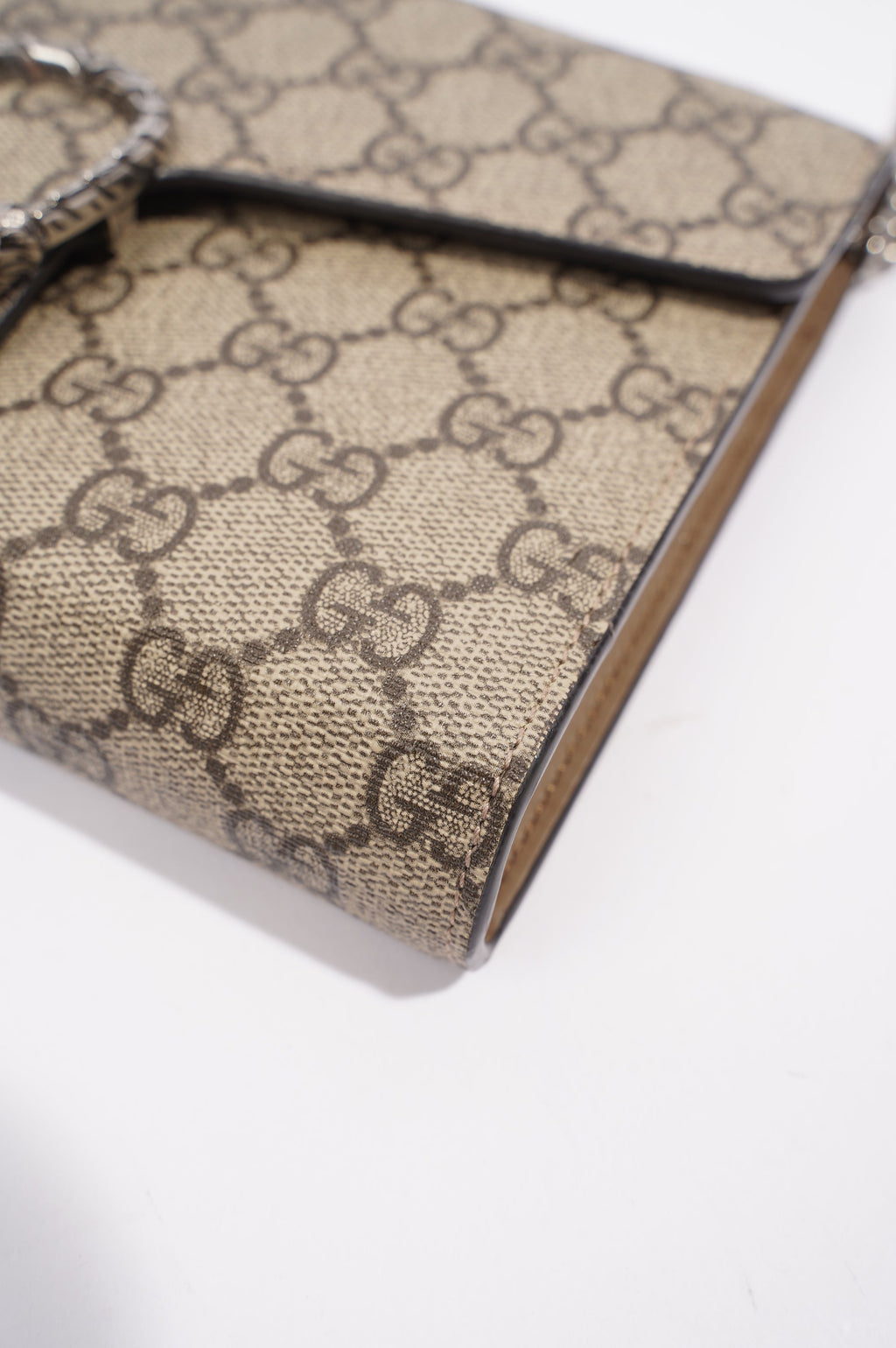 Gucci Womens Dionysus GG Chain Wallet Brown Canvas