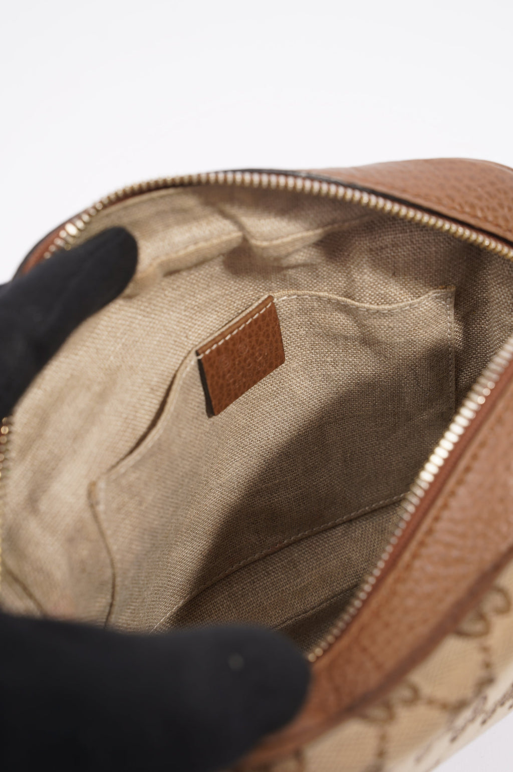 Gucci Womens Bree Messenger Bag Beige / Brown Canvas / Leather