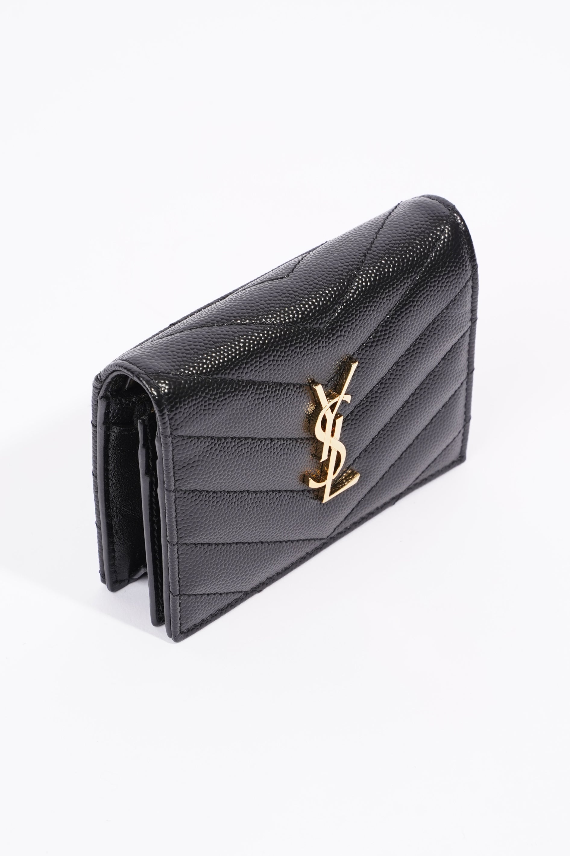 Saint Laurent Flap Card Case Black Matelasse Leather