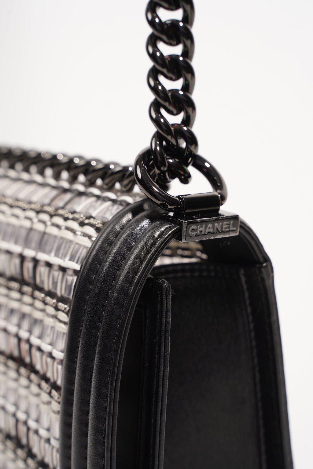 Chanel Womens Boy Bag Black Grey Medium