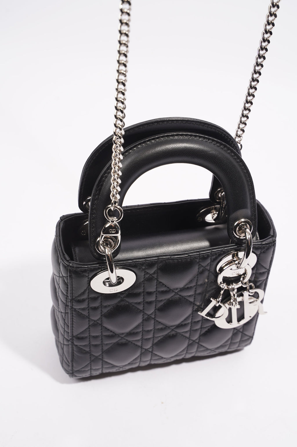 Christian Dior Womens Lady Dior Black Leather Mini
