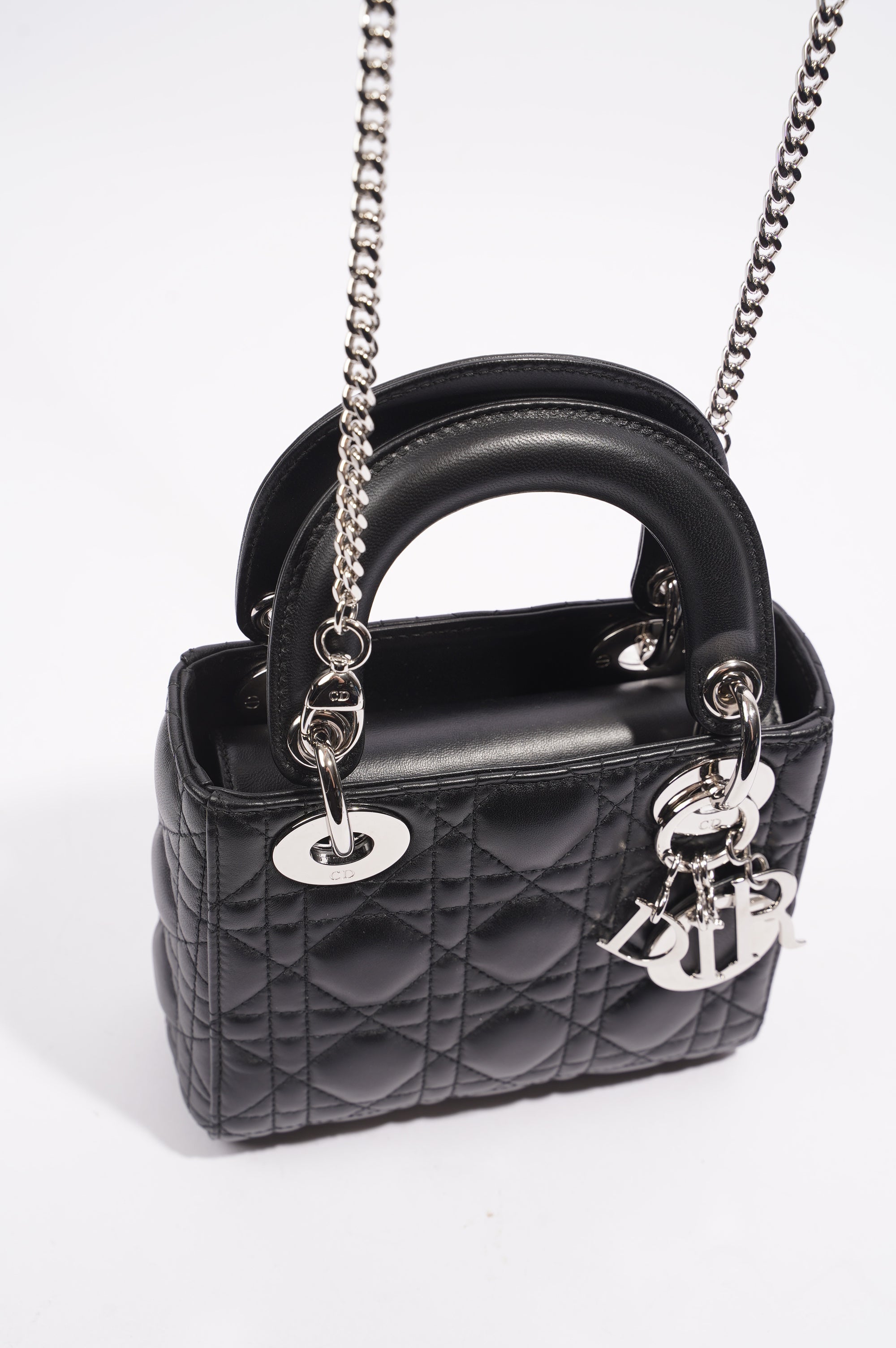 Christian Dior Womens Lady Dior Black Leather Mini