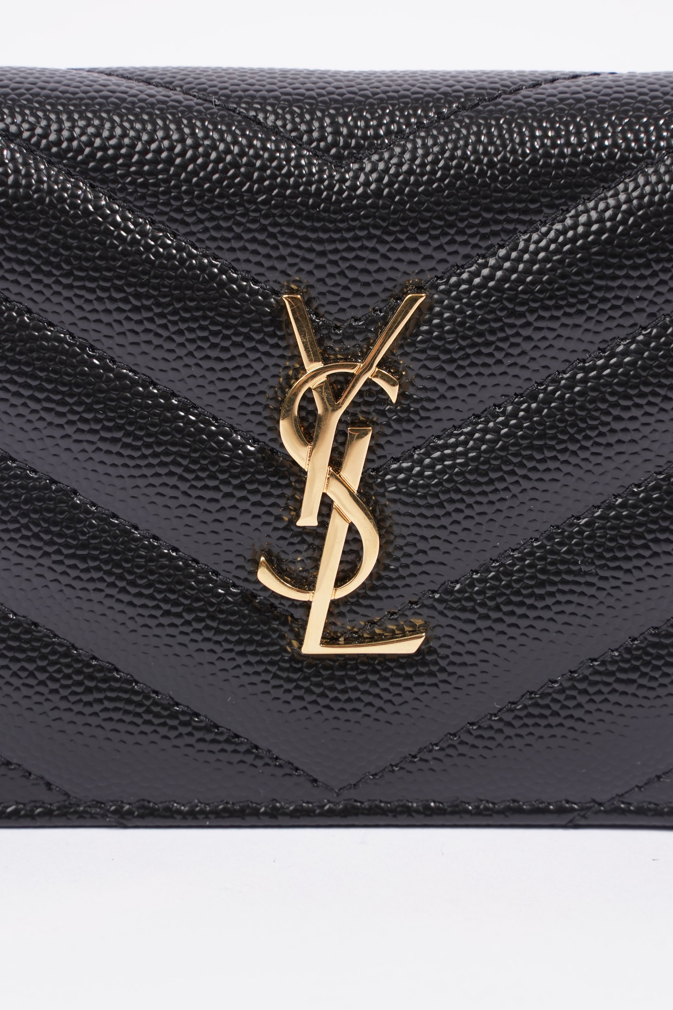 Saint Laurent Flap Card Case Black Matelasse Leather