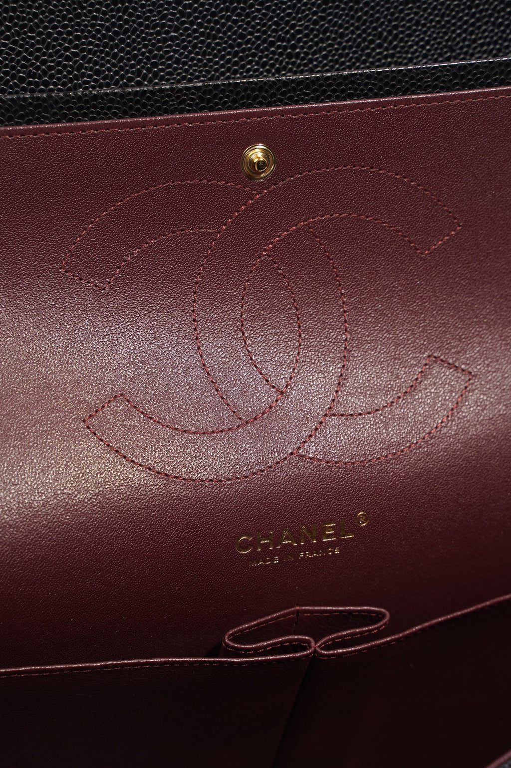 Chanel Double Flap Bag Black Caviar Leather Jumbo