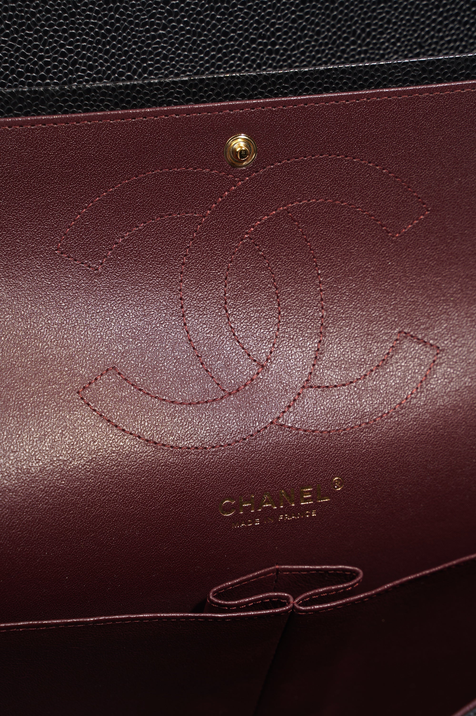 Chanel Double Flap Bag Black Caviar Leather Jumbo