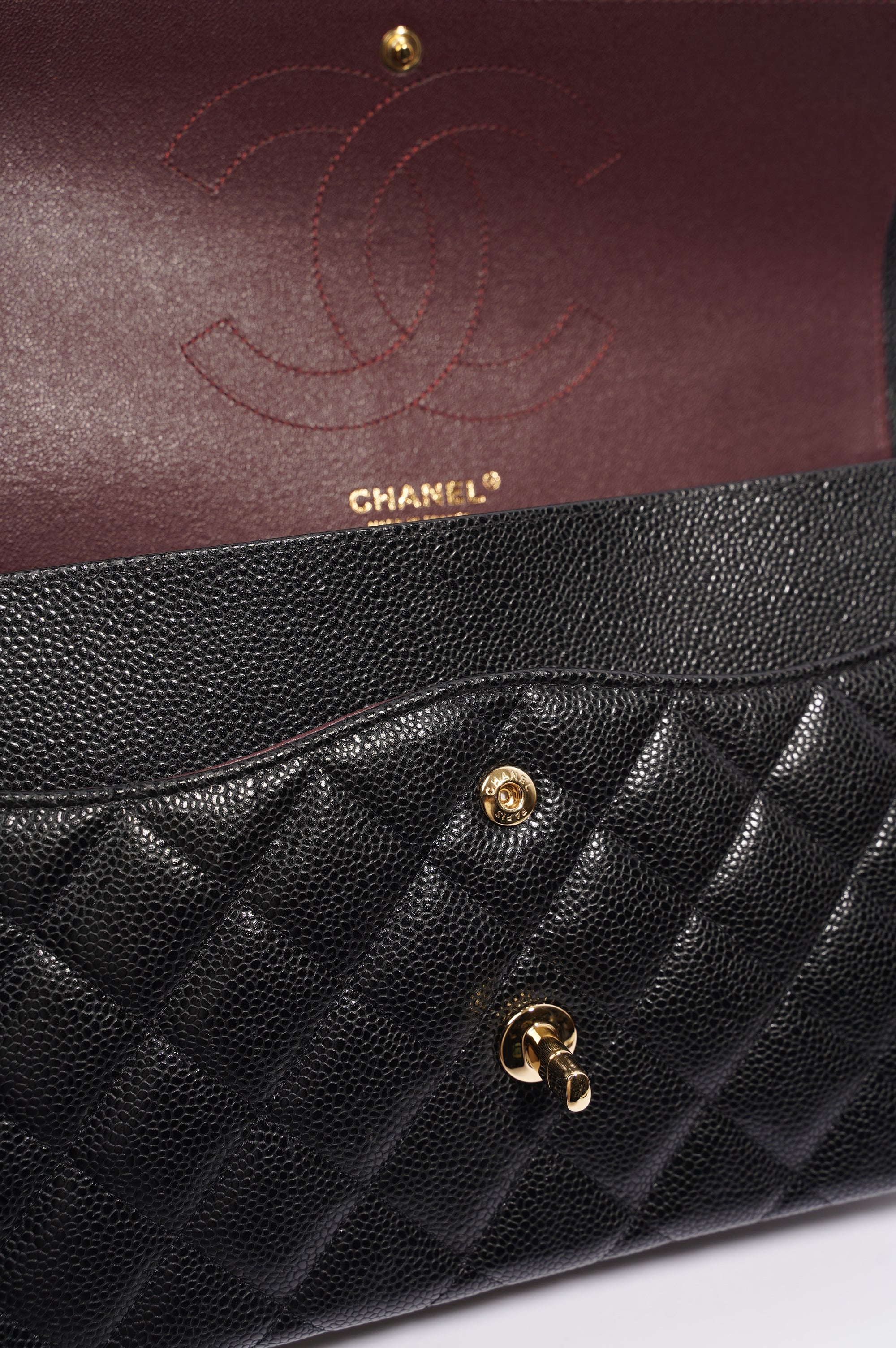 Chanel Double Flap Bag Black Caviar Leather Jumbo
