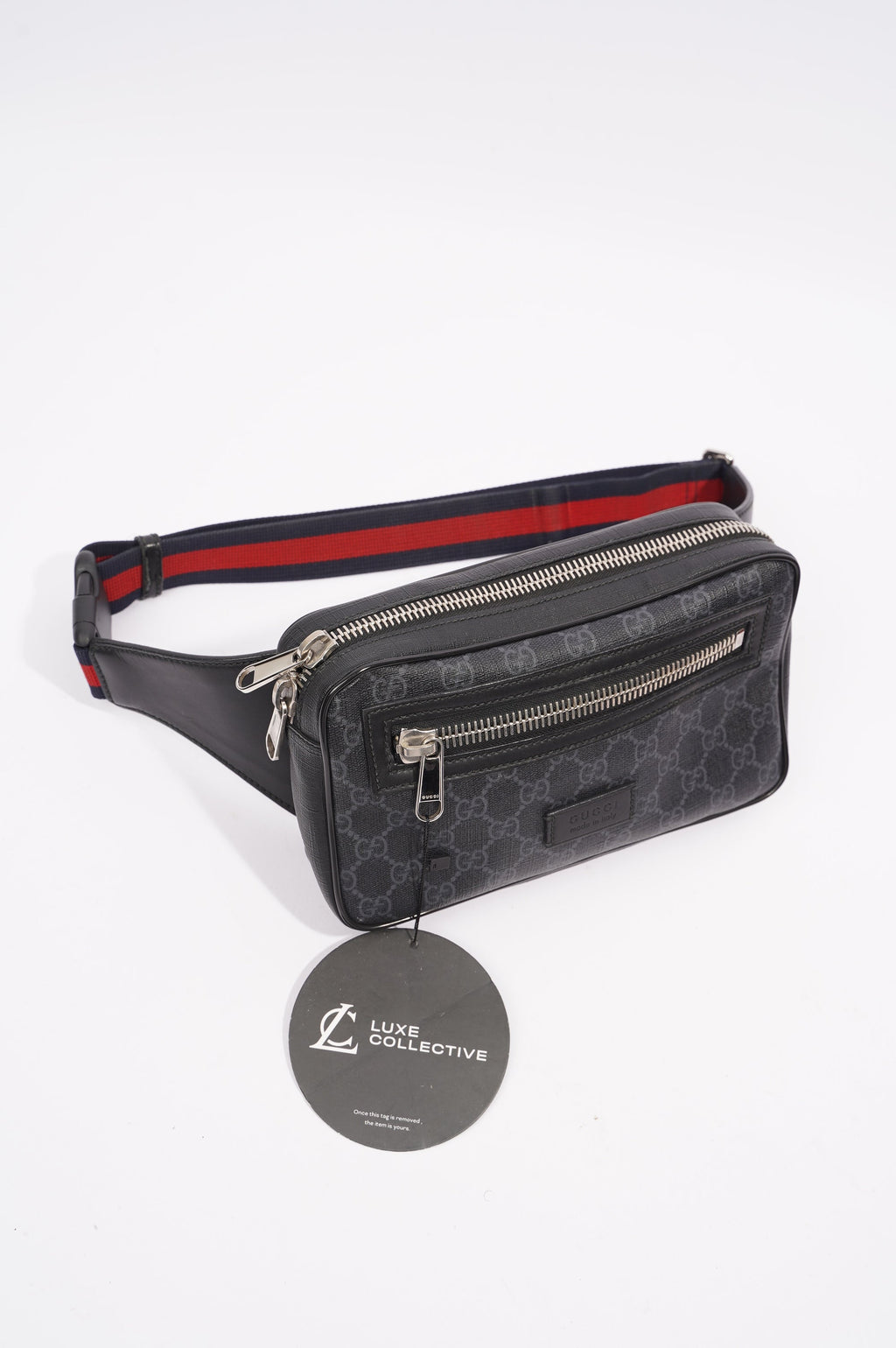 Gucci Mens Soft Zip Belt Bag Black Canvas Small