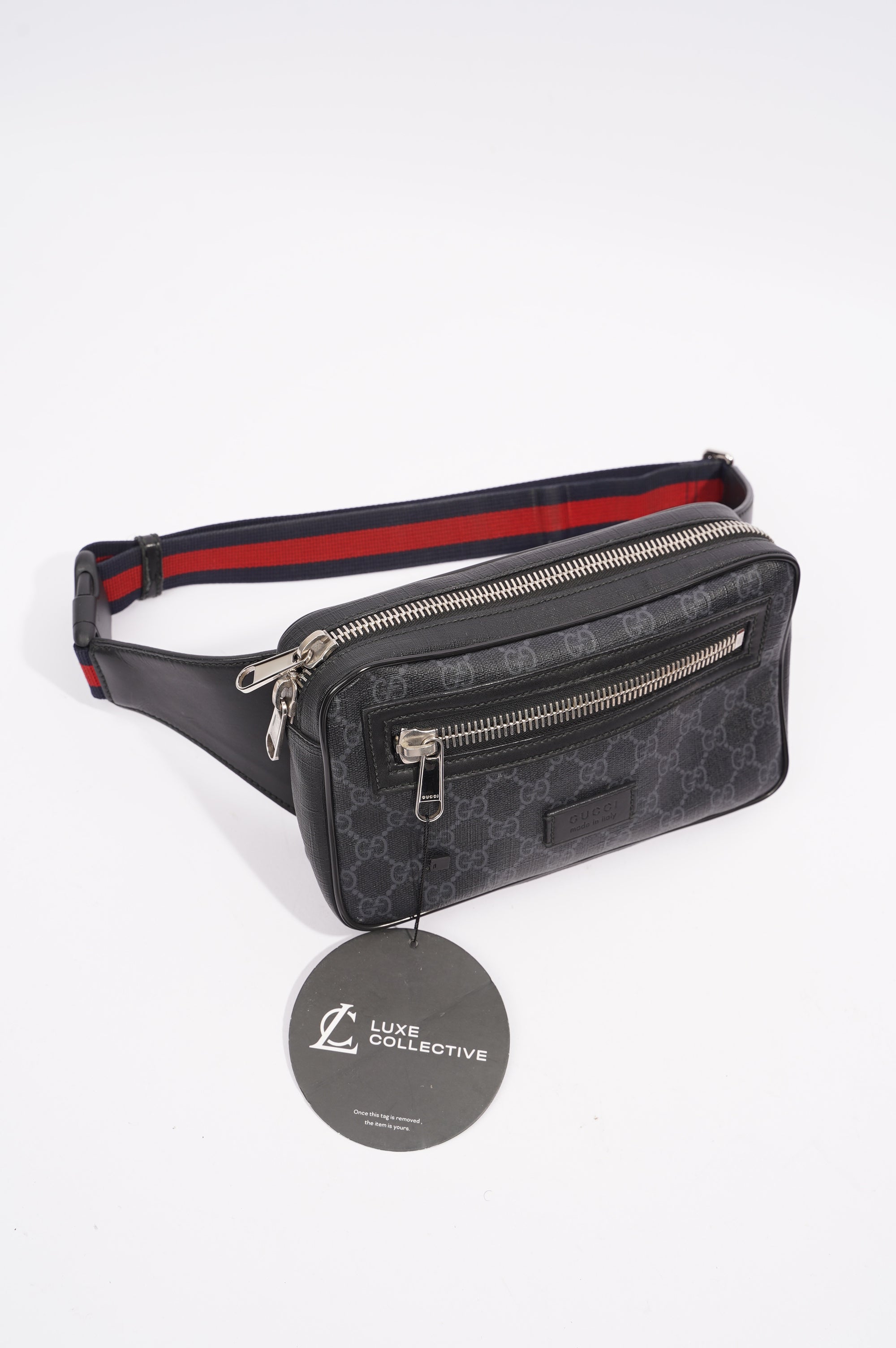 Gucci Mens Soft Zip Belt Bag Black Canvas Small