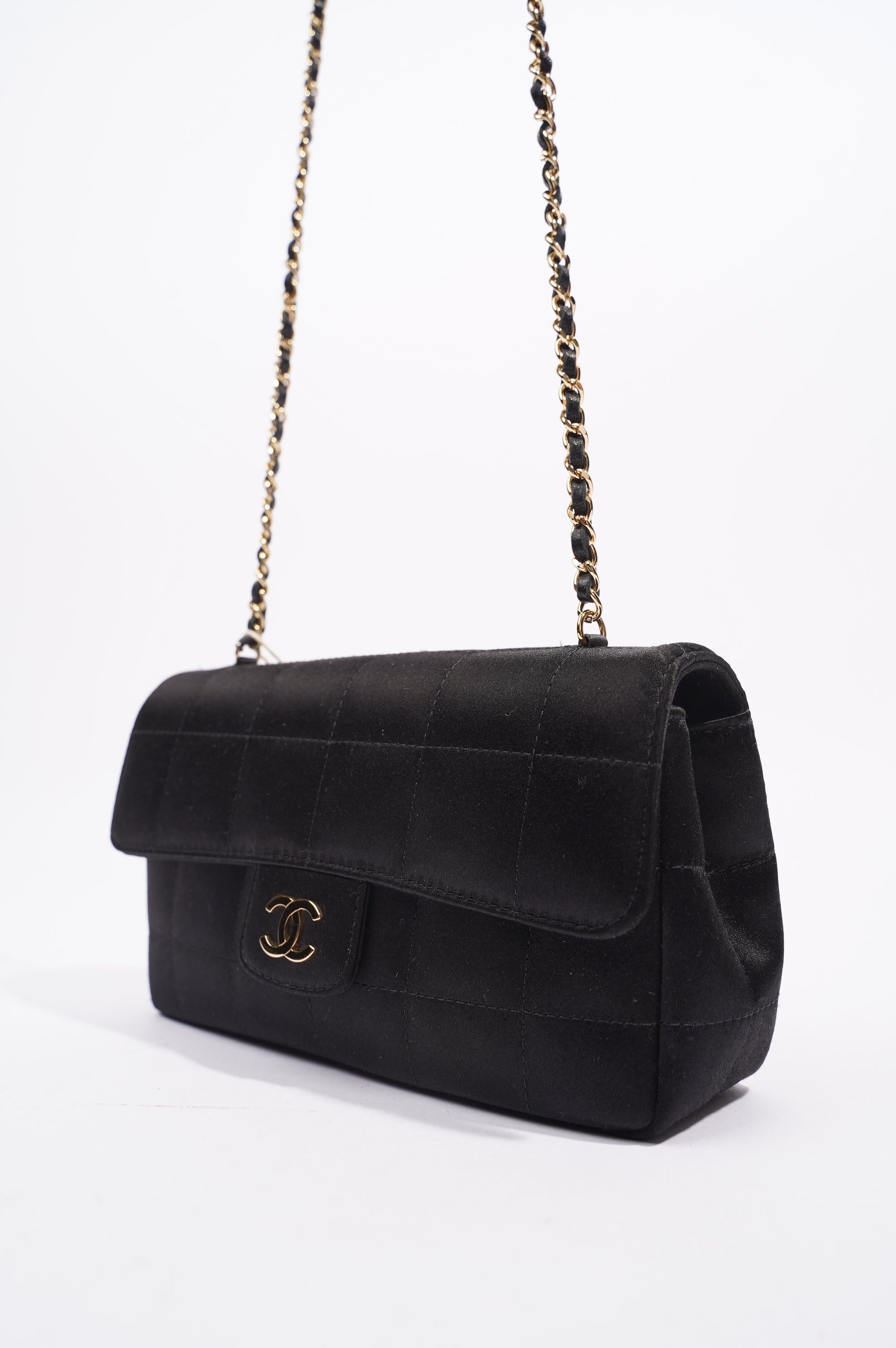 Chanel Womens Vintage Camellia Satin Classic Flap Black Mini