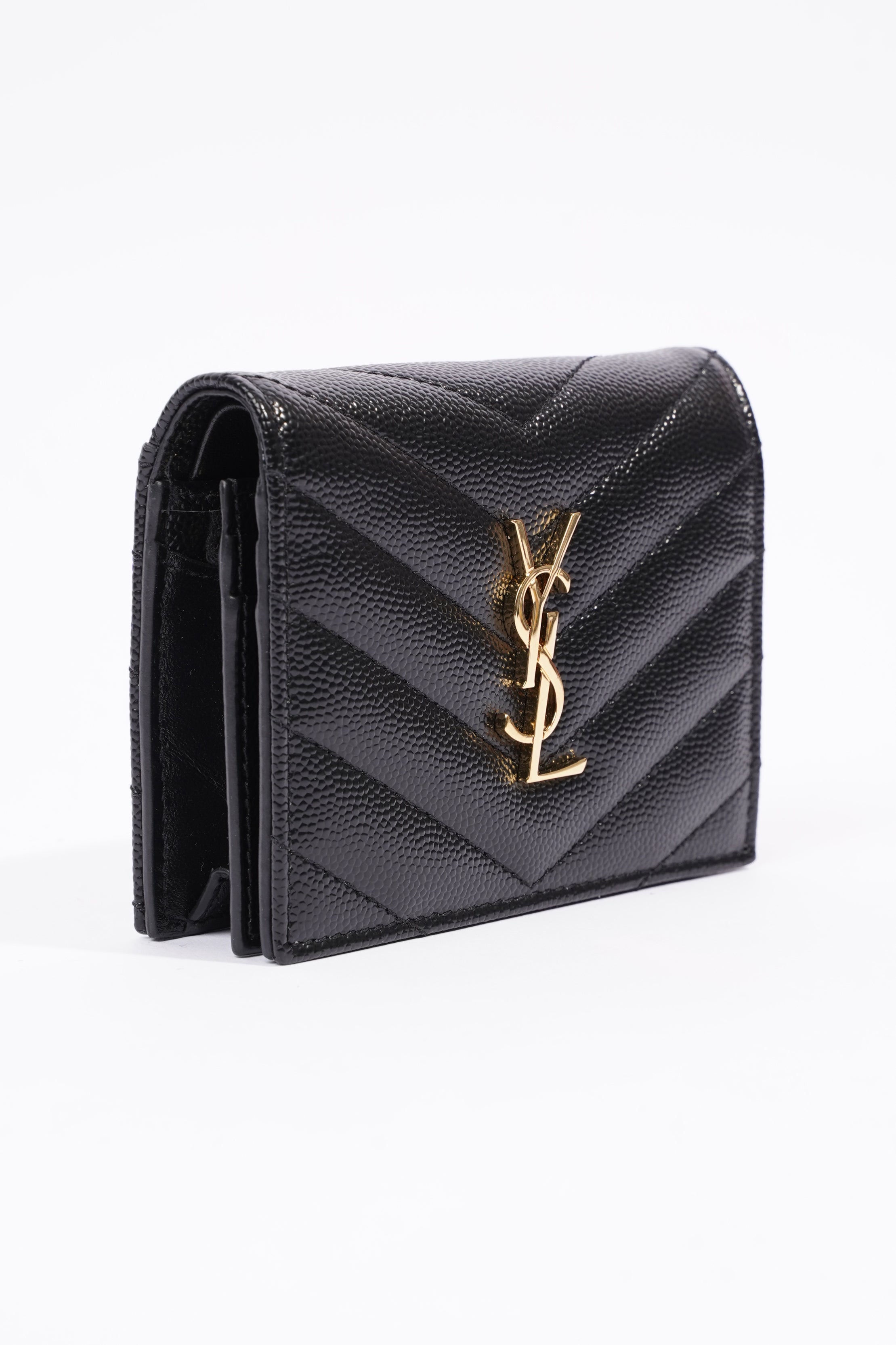 Saint Laurent Flap Card Case Black Matelasse Leather