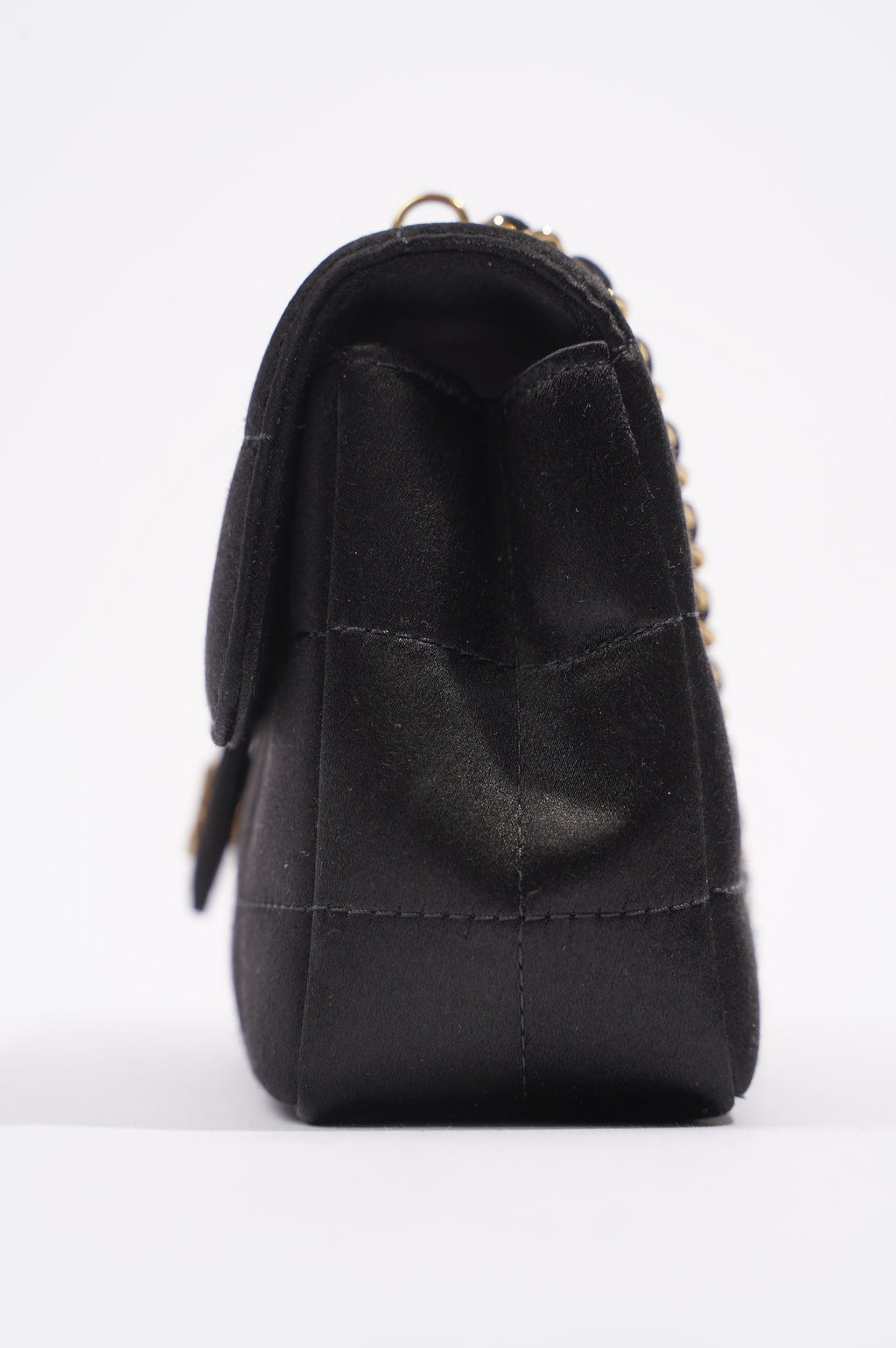 Chanel Womens Vintage Camellia Satin Classic Flap Black Mini