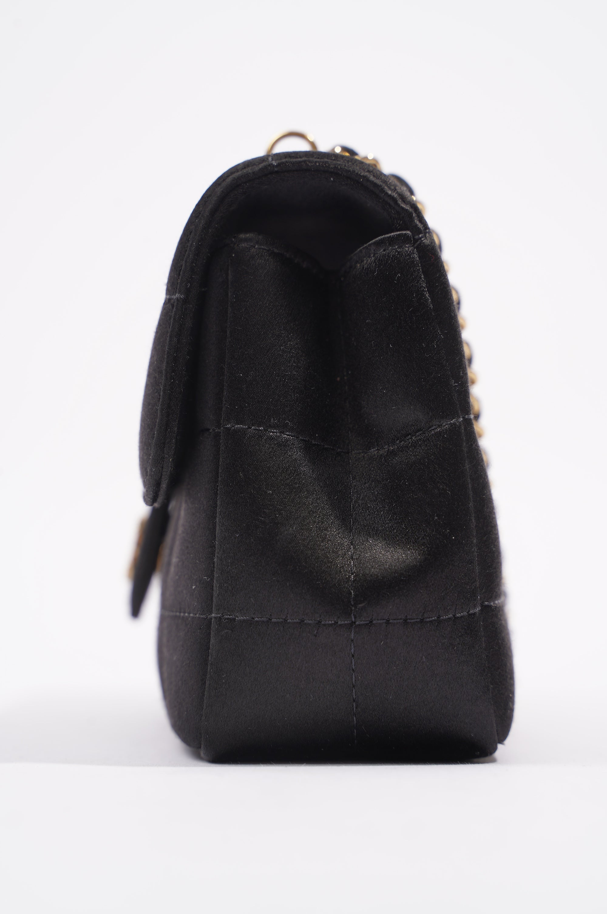 Chanel Womens Vintage Camellia Satin Classic Flap Black Mini