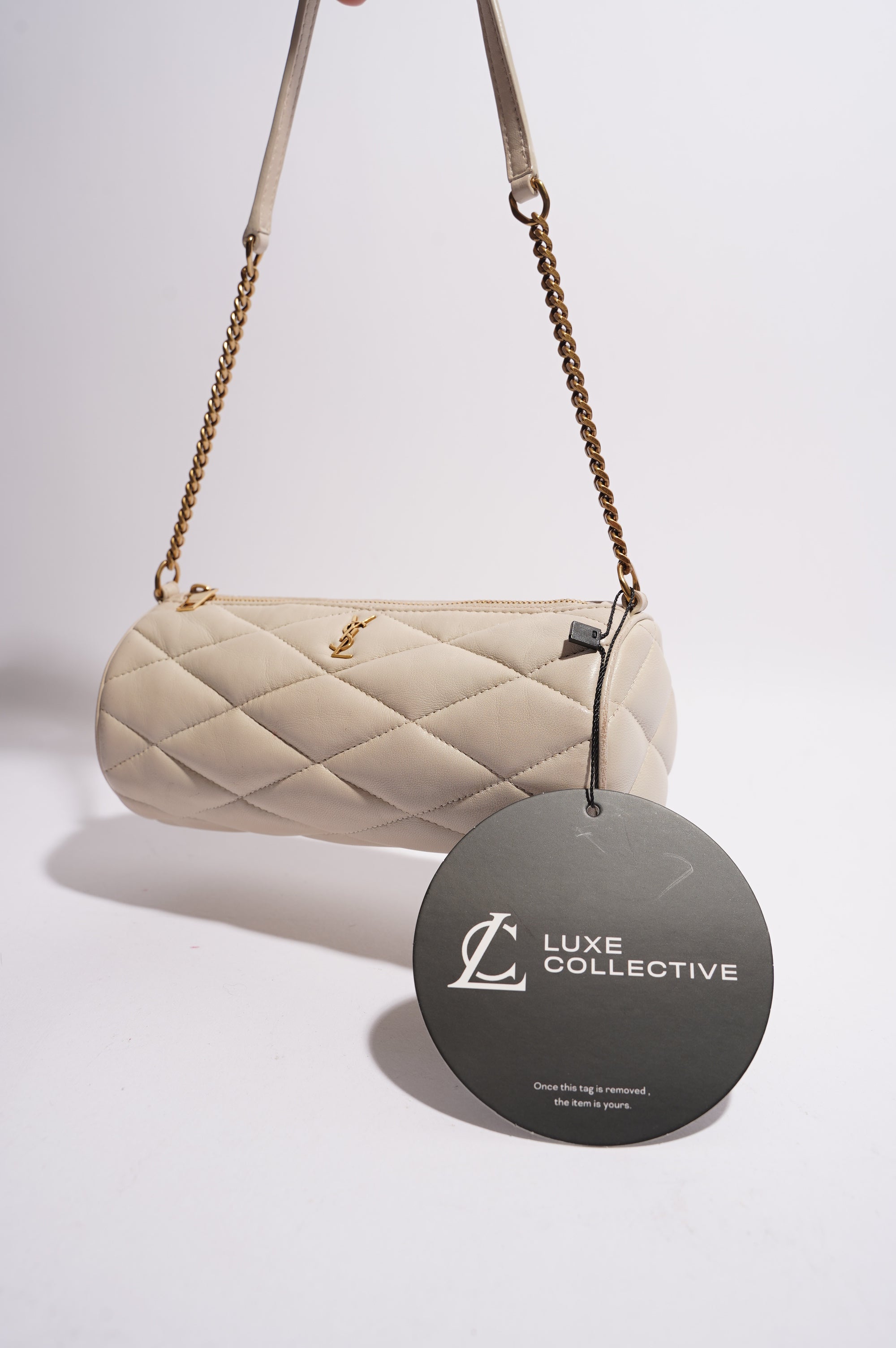 Saint Laurent Womens Tube Bag White Lambskin Leather Mini