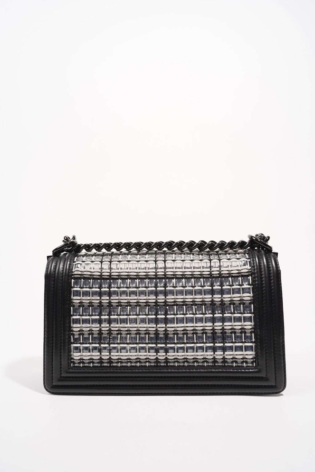 Chanel Womens Boy Bag Black Grey Medium