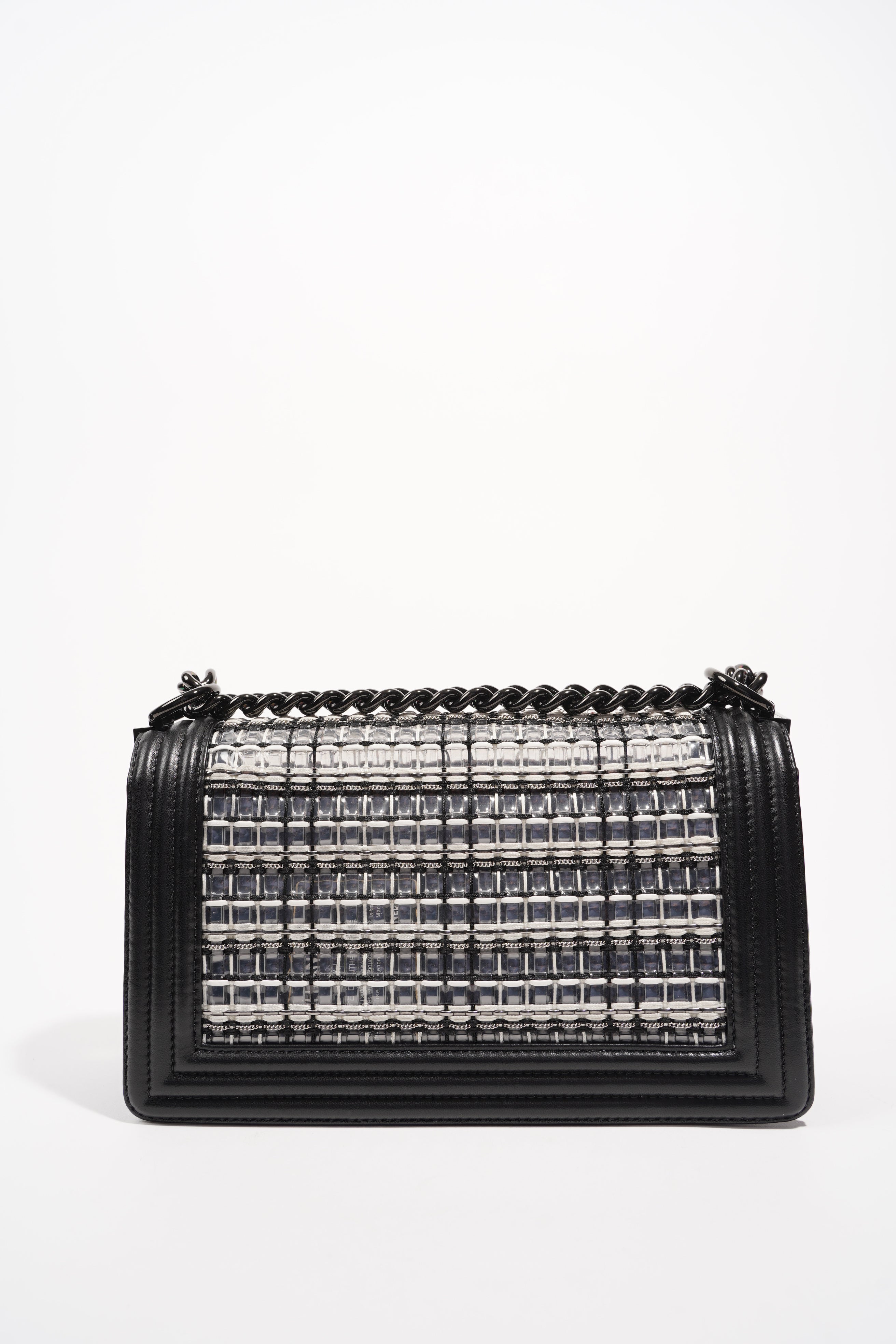 Chanel Womens Boy Bag Black Grey Medium