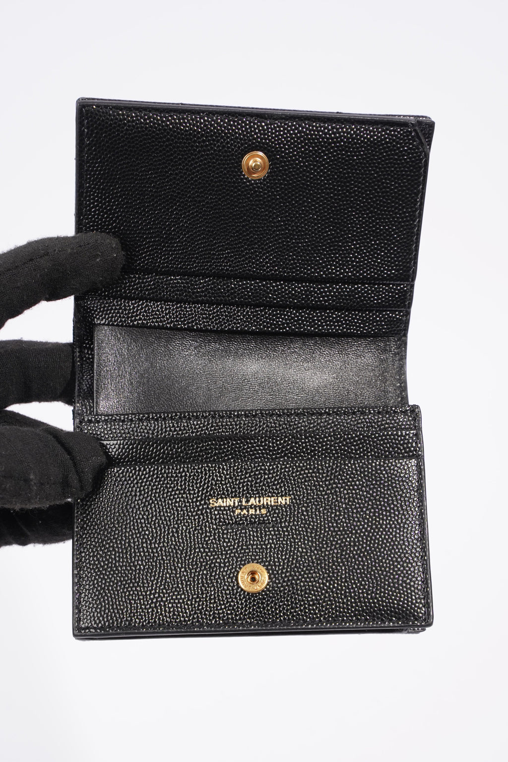 Saint Laurent Flap Card Case Black Matelasse Leather