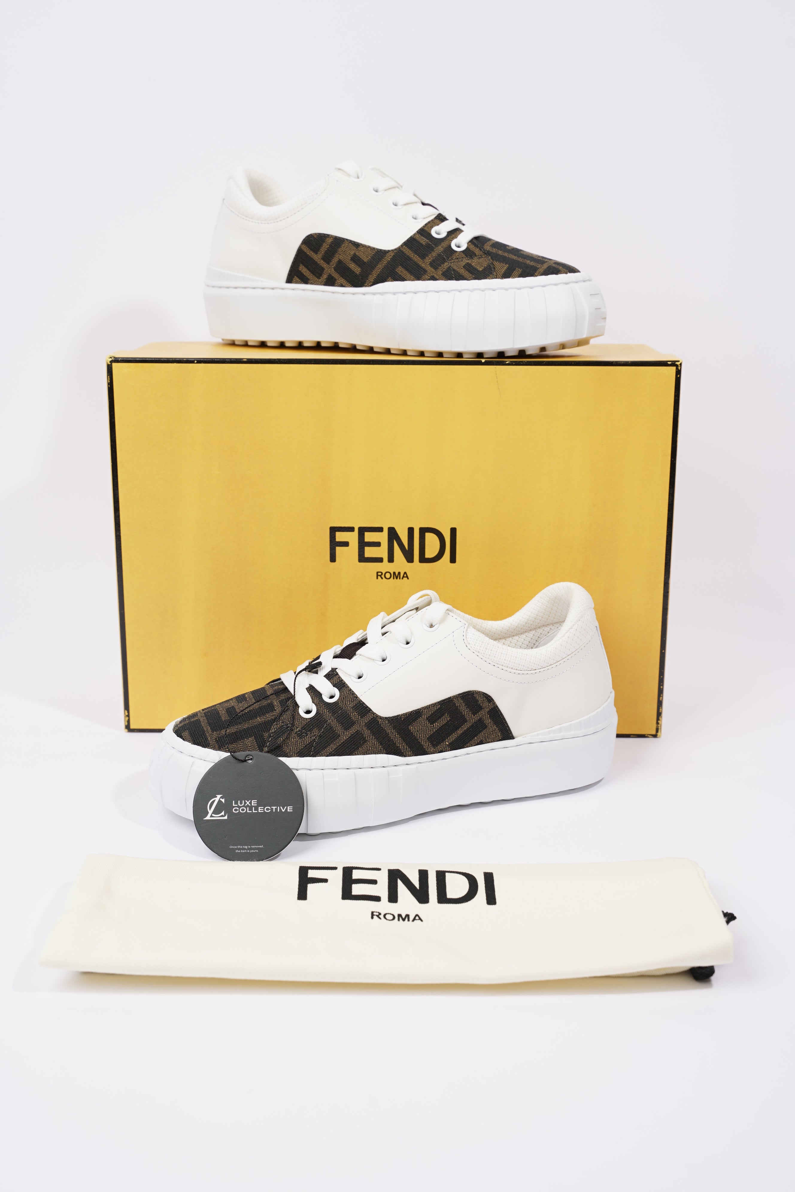 Fendi Womens Force Sneaker White / Monogram EU 38 / UK 5