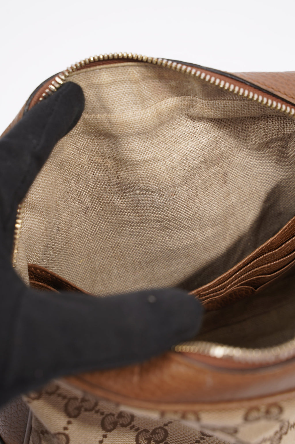 Gucci Womens Bree Messenger Bag Beige / Brown Canvas / Leather