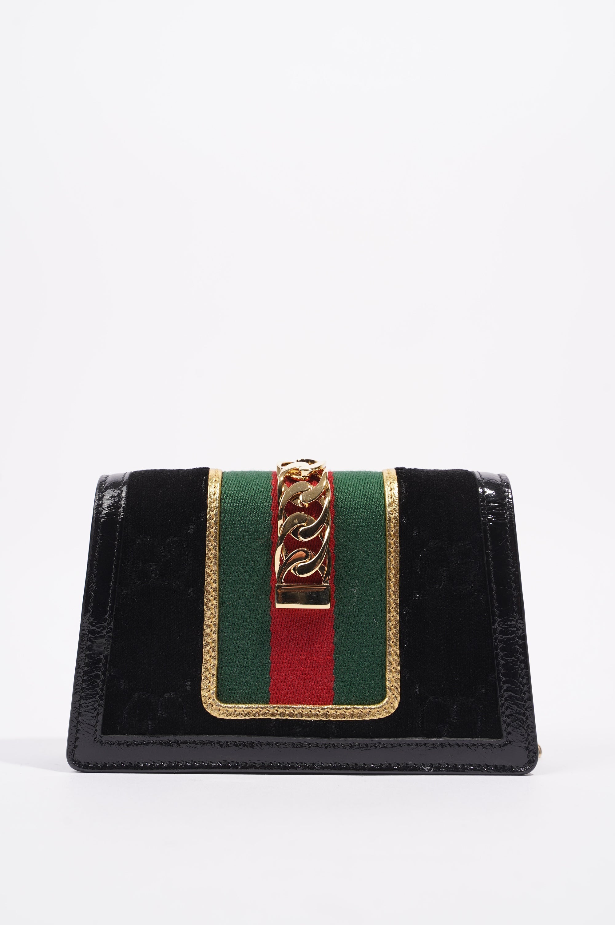 Gucci Womens Sylvie Chain Bag Black Velvet Super Mini