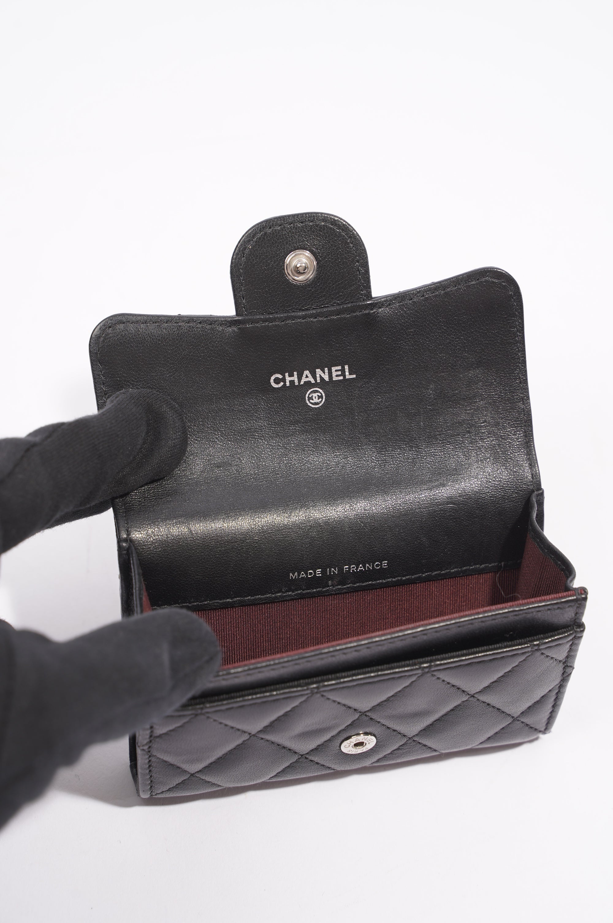 Chanel Womens Lambskin Card Holder Black