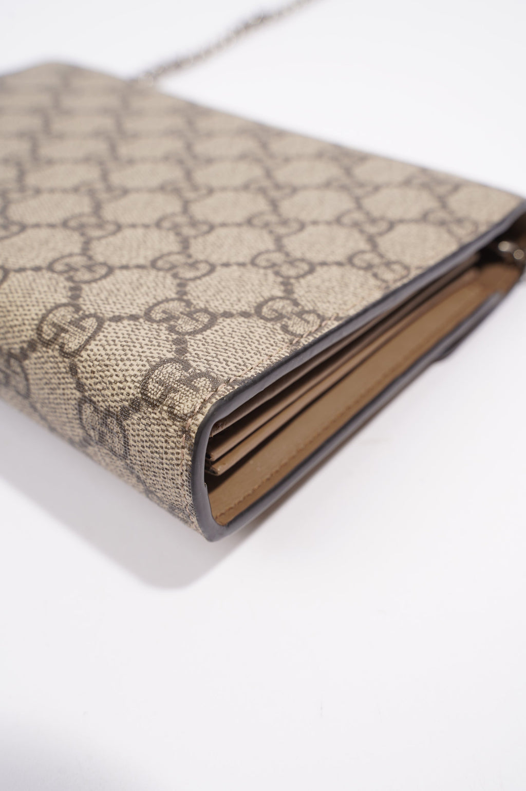 Gucci Womens Dionysus GG Chain Wallet Brown Canvas