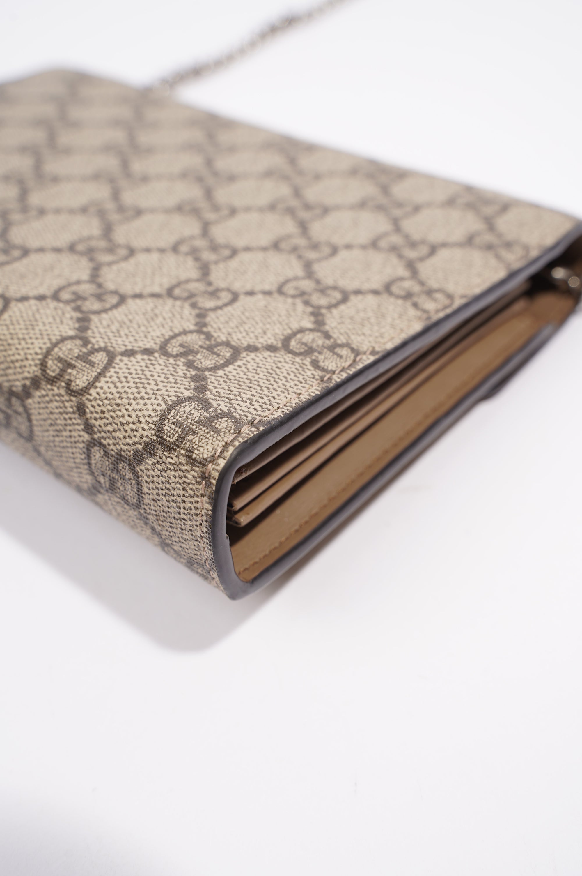 Gucci Womens Dionysus GG Chain Wallet Brown Canvas