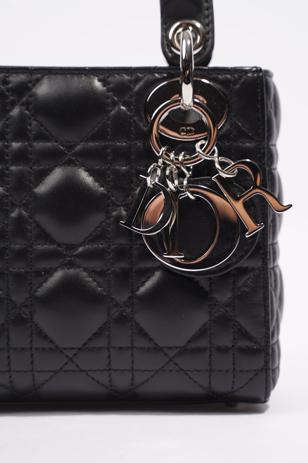 Christian Dior Womens Lady Dior Black Leather Mini