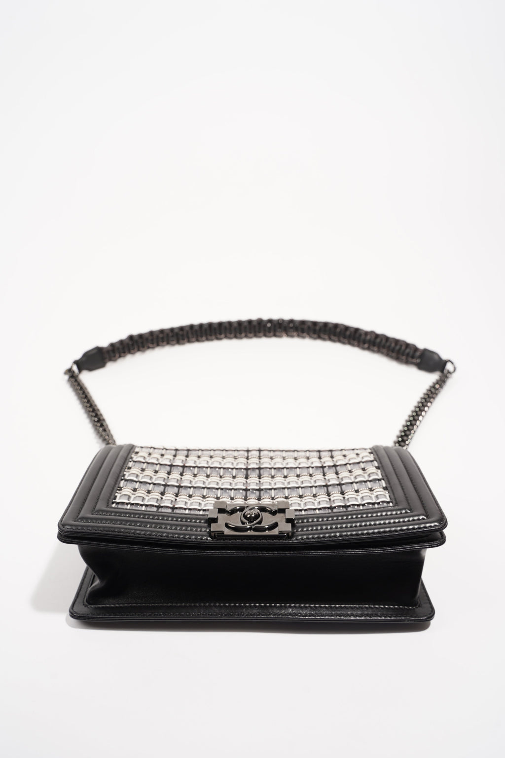 Chanel Womens Boy Bag Black Grey Medium