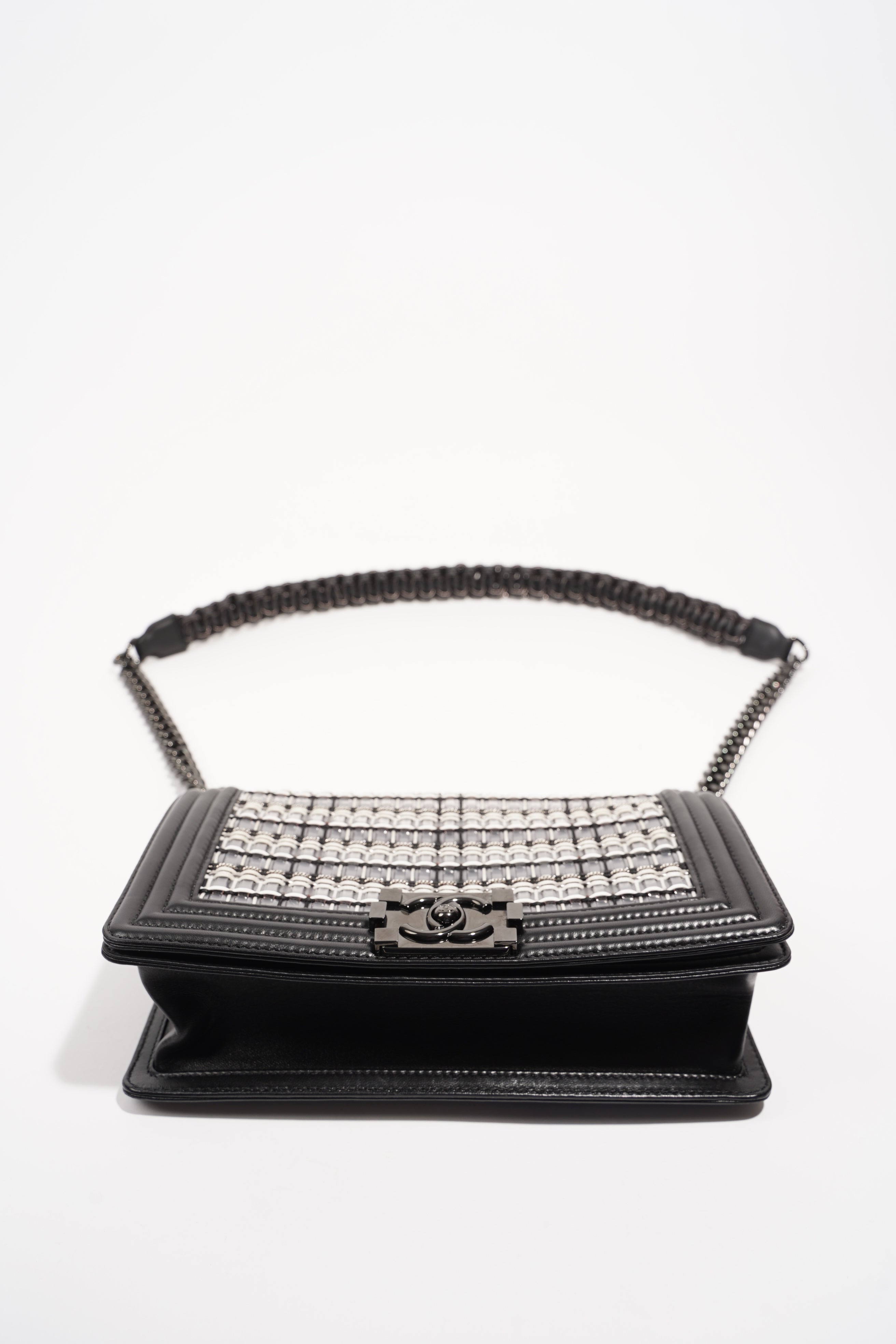 Chanel Womens Boy Bag Black Grey Medium