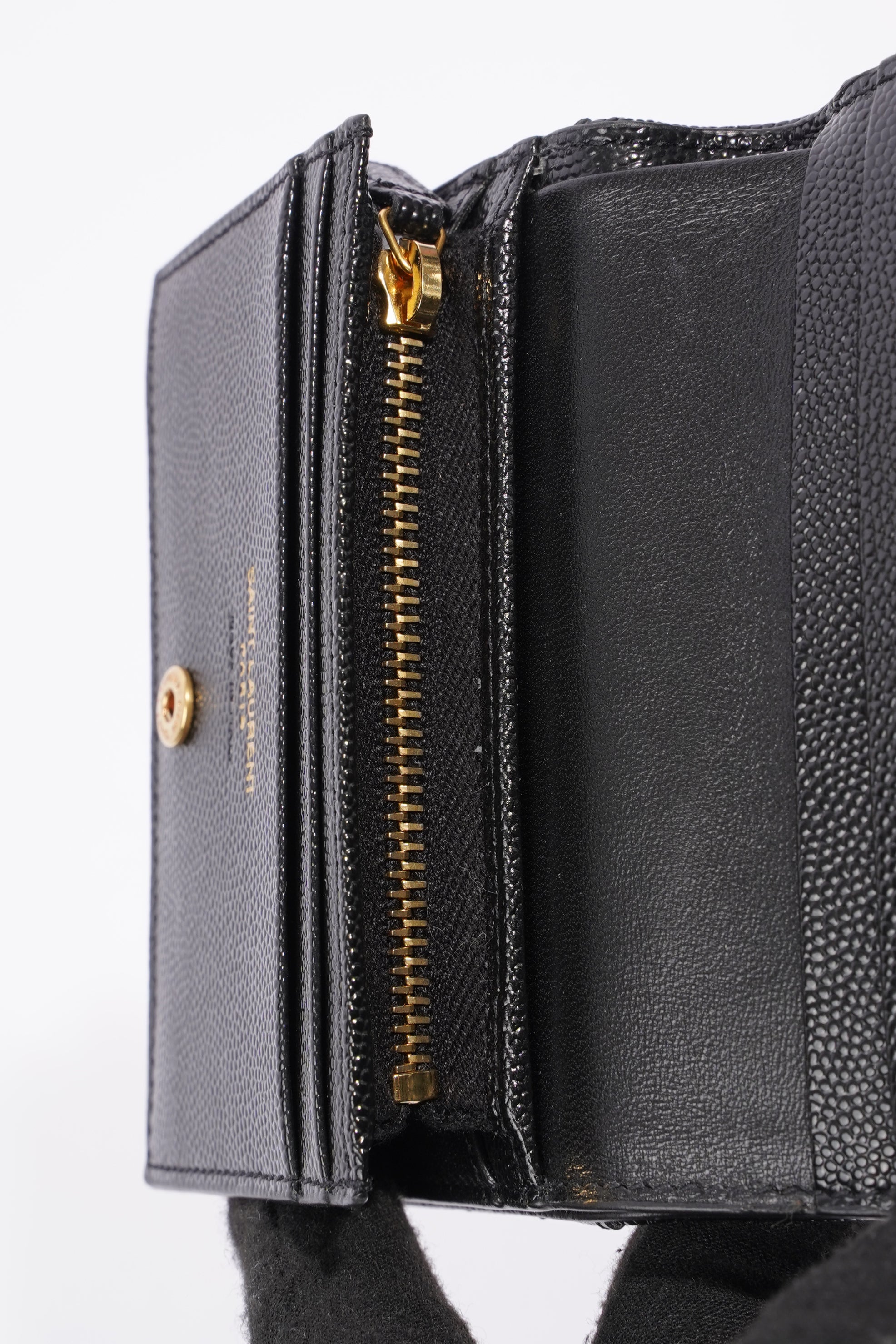 Saint Laurent Flap Card Case Black Matelasse Leather