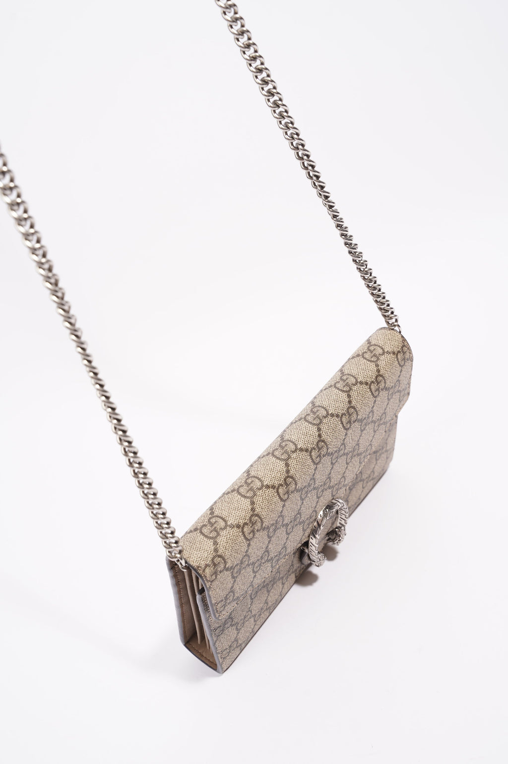 Gucci Womens Dionysus GG Chain Wallet Brown Canvas