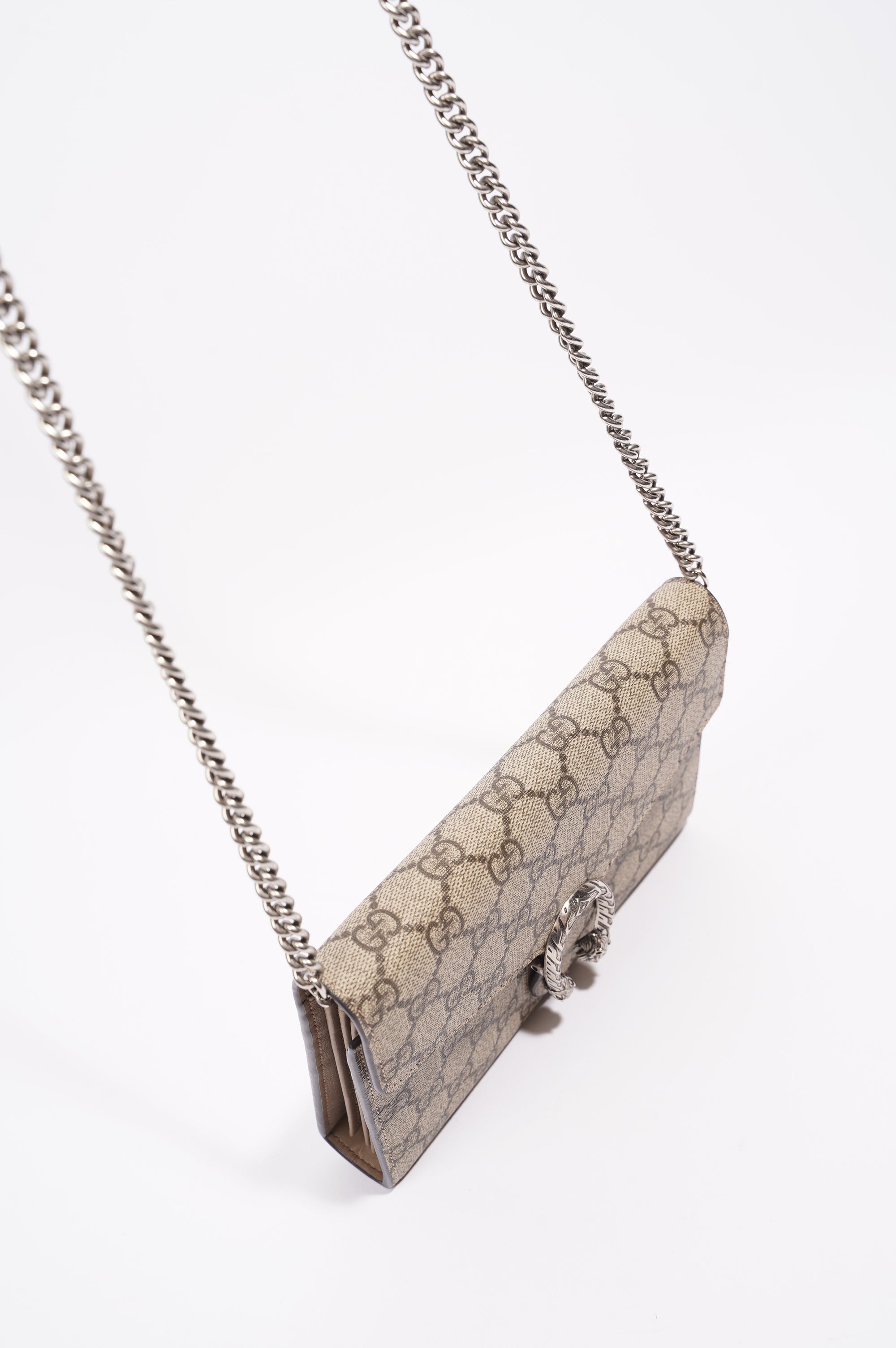 Gucci Womens Dionysus GG Chain Wallet Brown Canvas