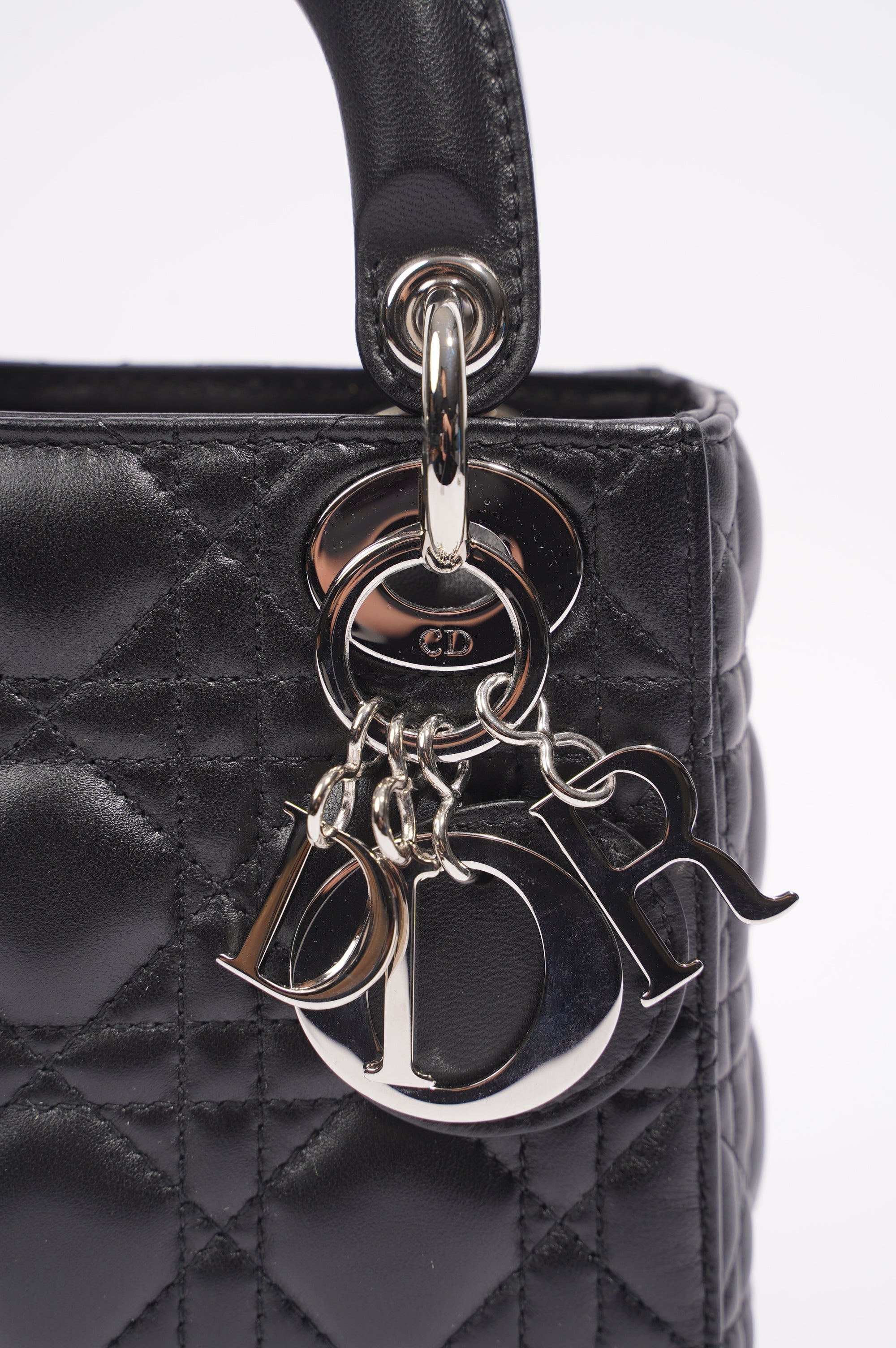 Christian Dior Womens Lady Dior Black Leather Mini