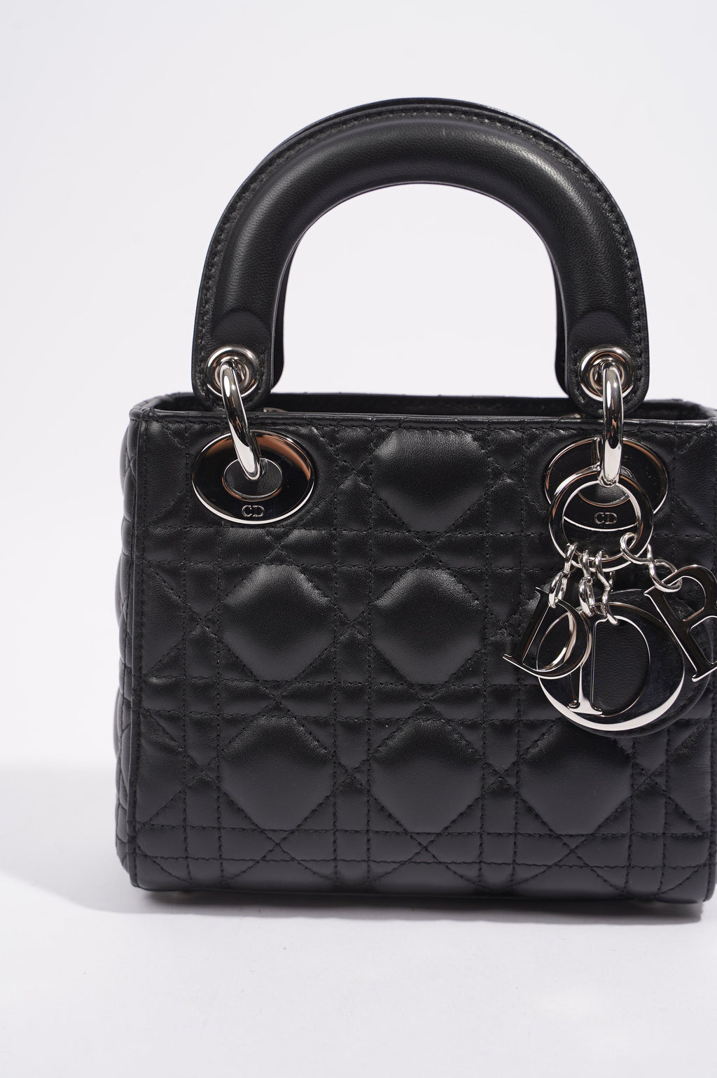 Christian Dior Womens Lady Dior Black Leather Mini