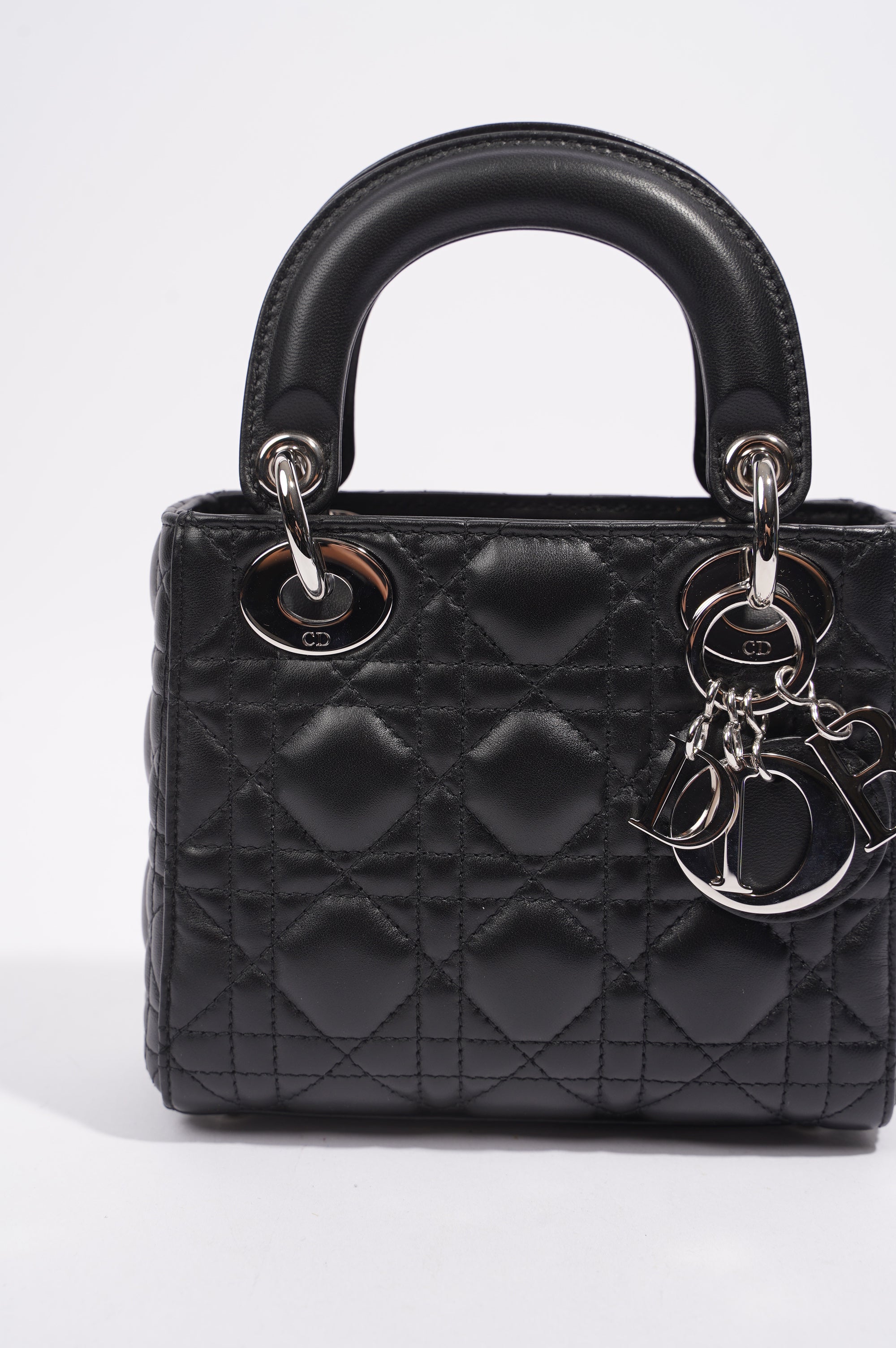 Christian Dior Womens Lady Dior Black Leather Mini