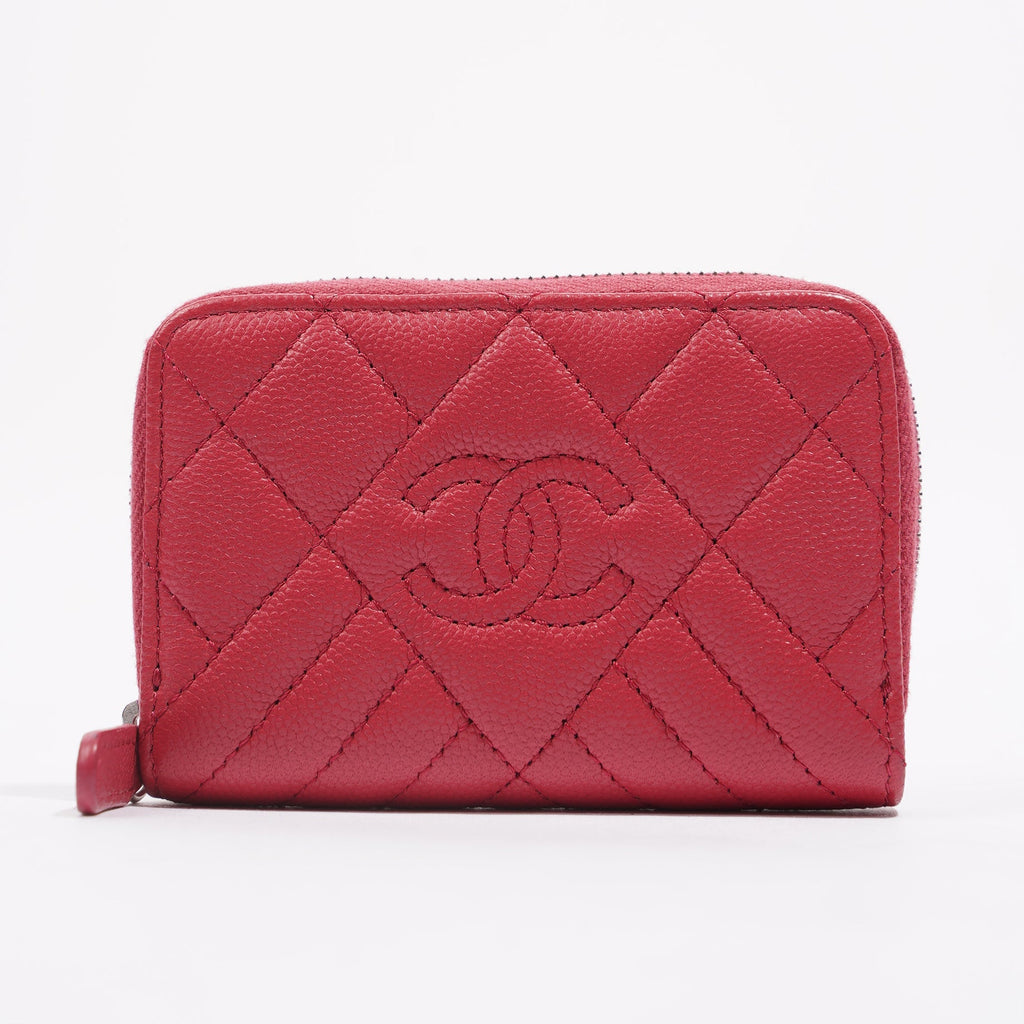 Chanel Womens Zippy Coin Wallet Pink Caviar Leather