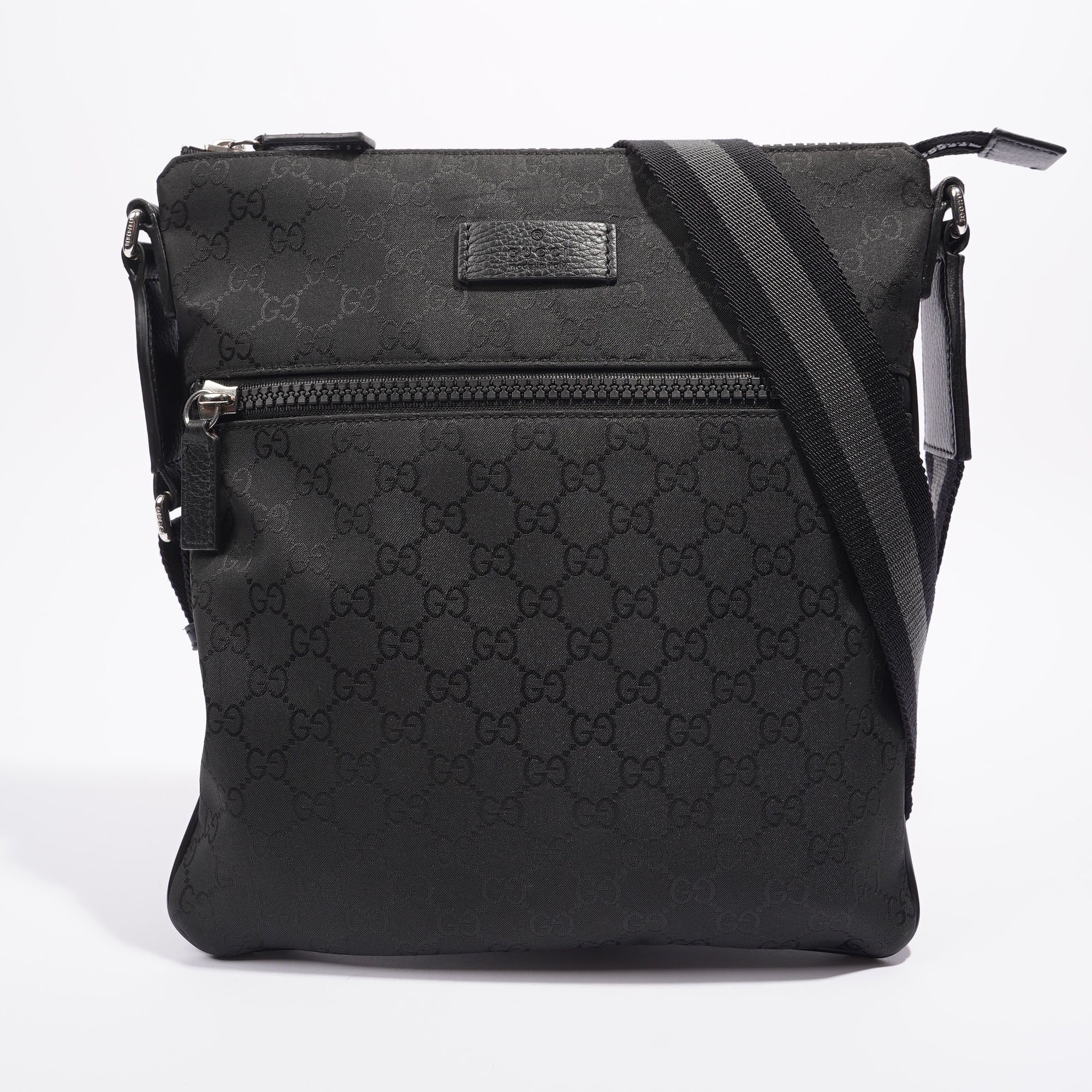Gucci Mens GG Messenger Crossbody Black Nylon