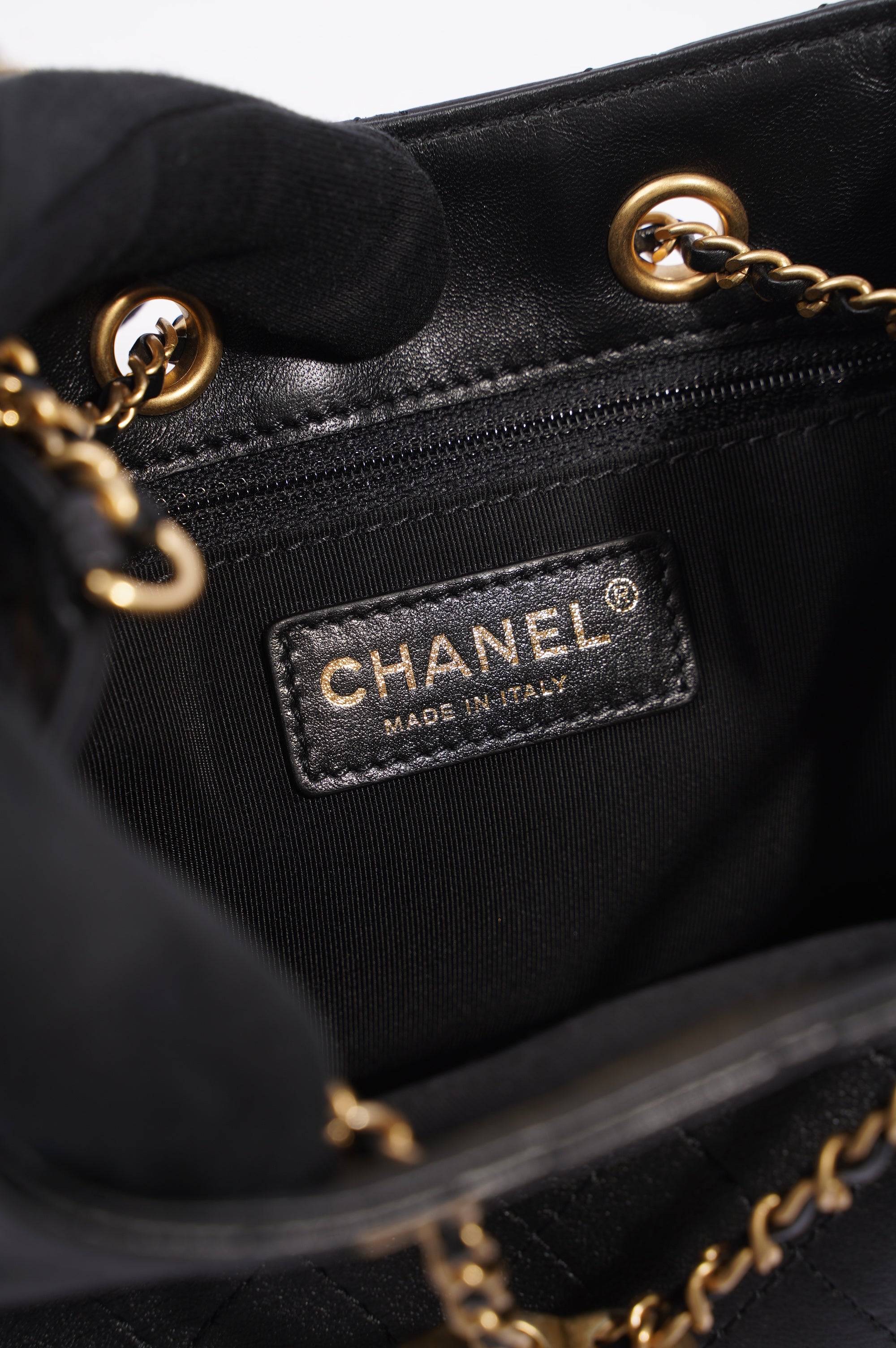Chanel Womens Mini Amulat Bucket Bag Black Lambskin / Gold