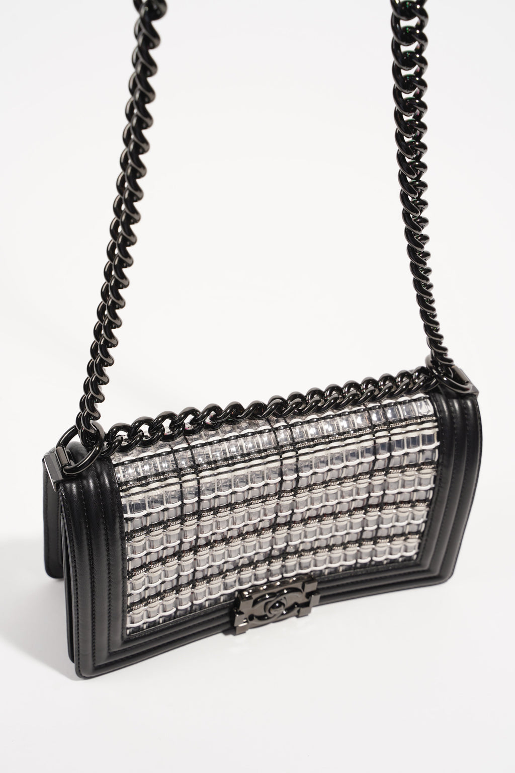 Chanel Womens Boy Bag Black Grey Medium