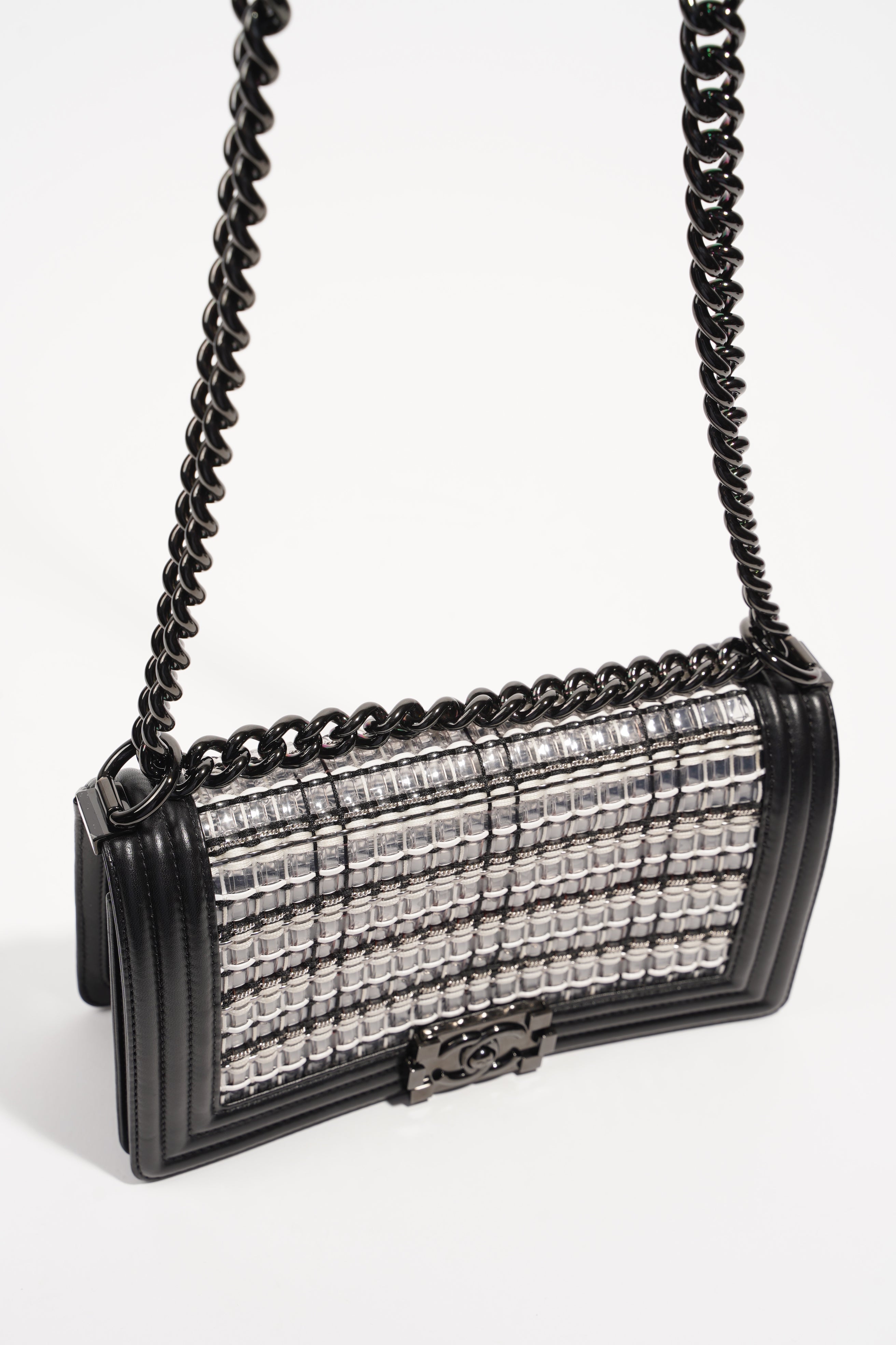 Chanel Womens Boy Bag Black Grey Medium