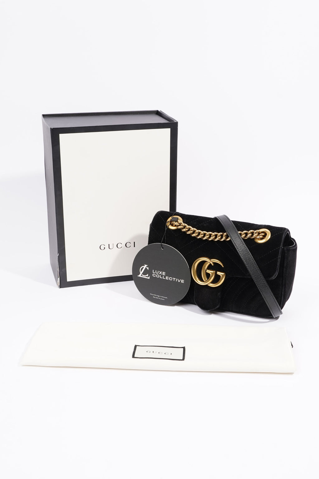 Gucci Womens Marmont Flap Bag Black Velvet Mini